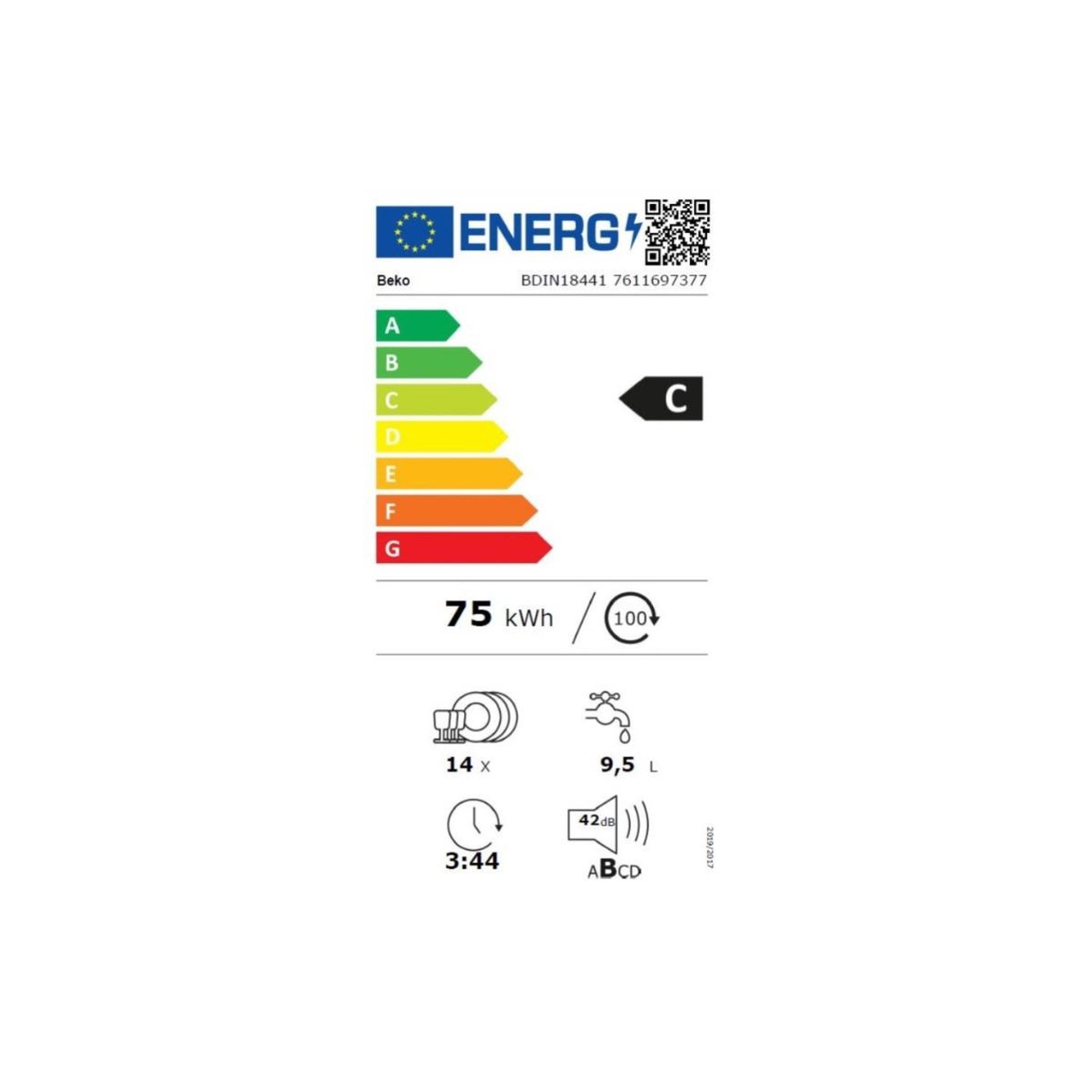 Voir la diapositive 2 : Beko Ave-vaisselle 60cm 14 couverts 42db tout intégrable - BDIN18441