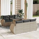 VIDAXL Salon de jardin avec coussins 7 pcs gris clair resine tressee
