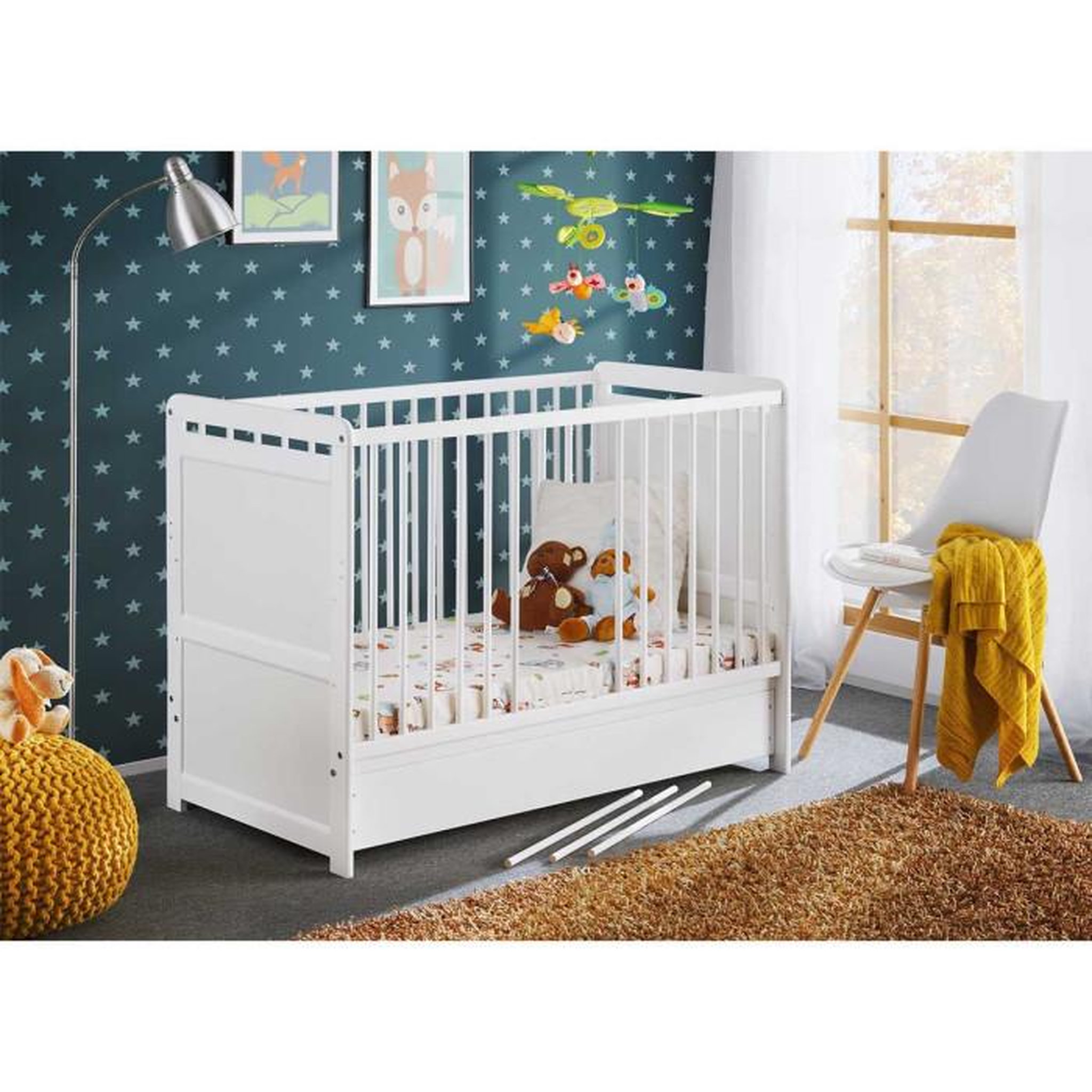 Voir la diapositive 2 : Paris Prix Lit Bébé, Matelas & Tiroir de Lit  Tymek  124cm Blanc