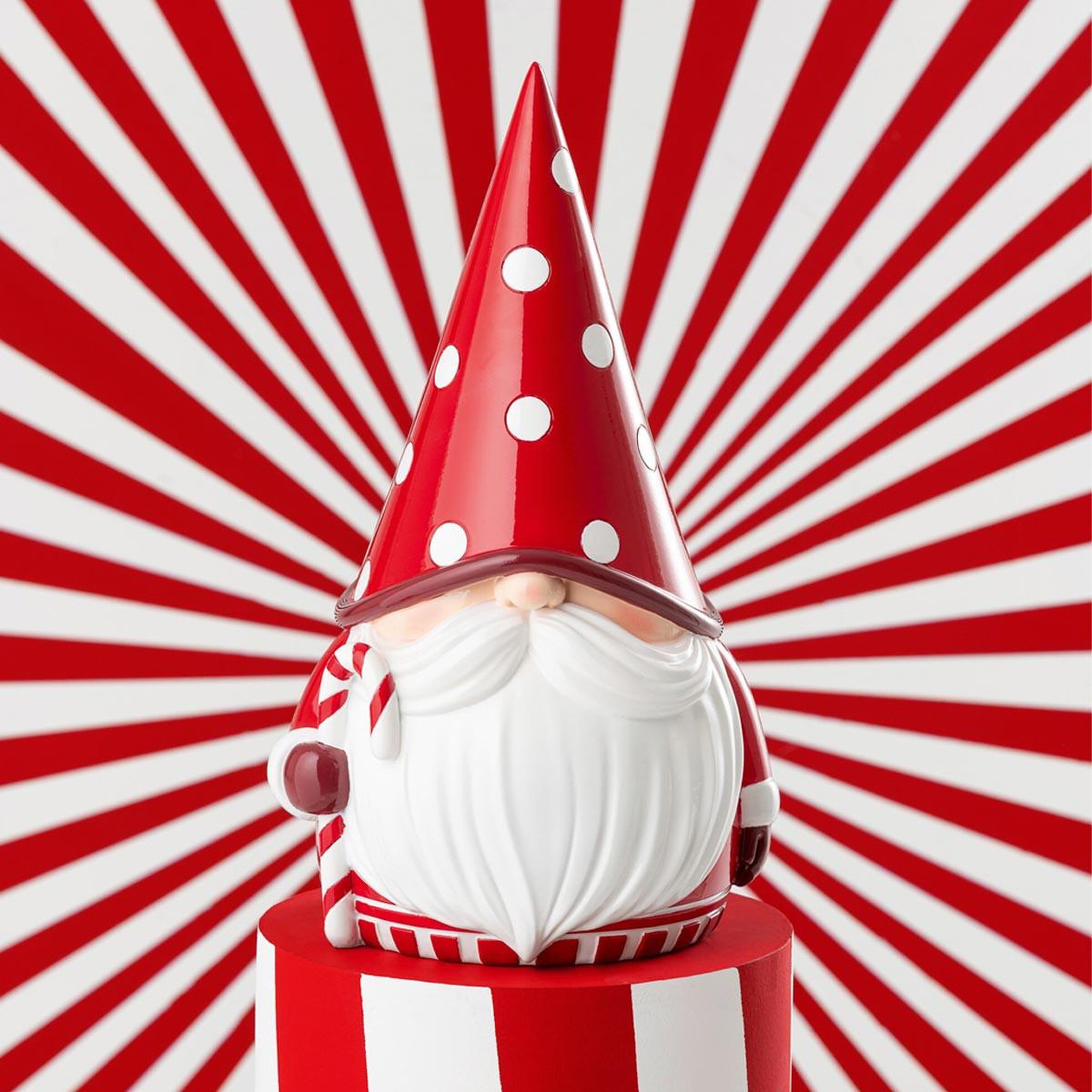 Voir la diapositive 3 : J-LINE Gnome père-noël  pois  41cm rouge & blanc