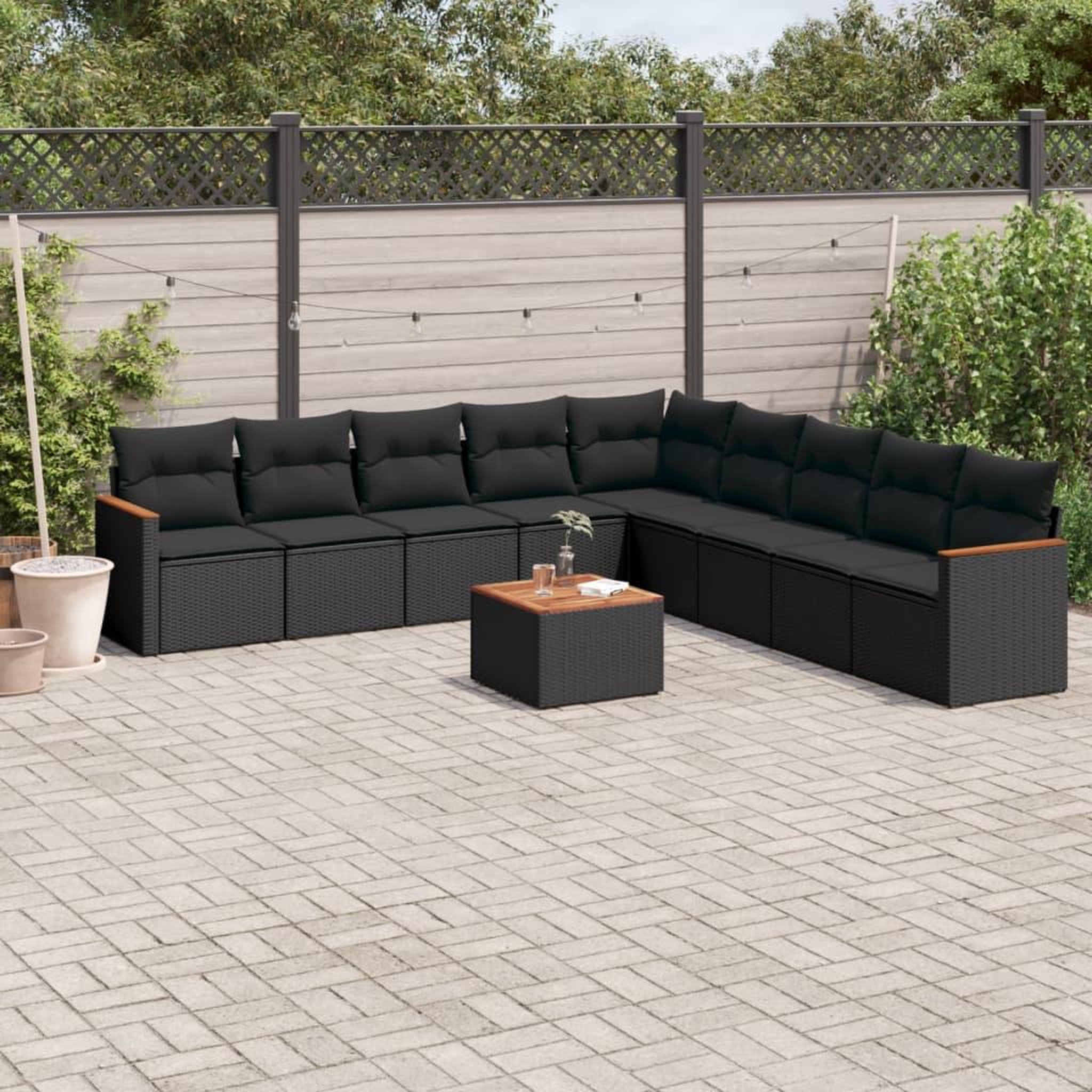 VIDAXL Salon de jardin 10 pcs avec coussins noir resine tressee
