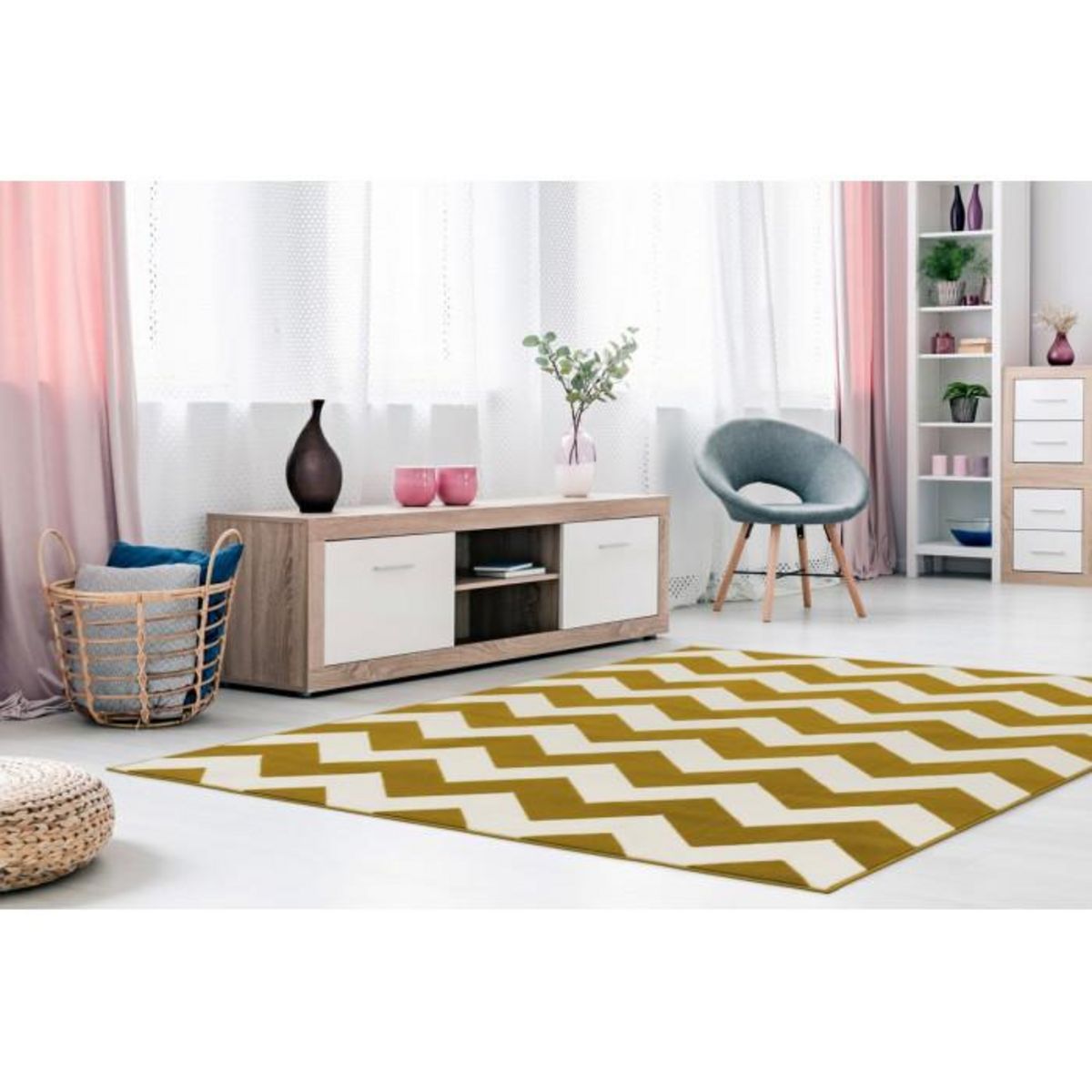 Paris Prix Tapis Géométrique à Poils Courts  Manolya  Or