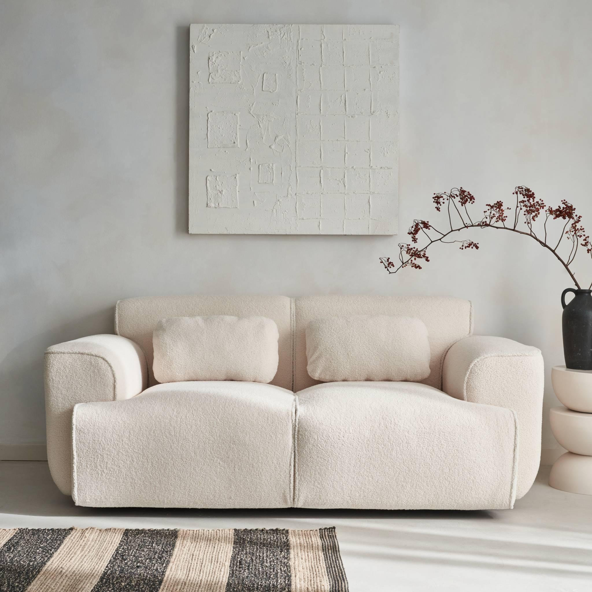 Voir la diapositive 2 : SWEEEK Canapé 2 places. tissu bouclette. 2 coussins déhoussables. Wallas  L 178 x P 97.5 x H 73cm