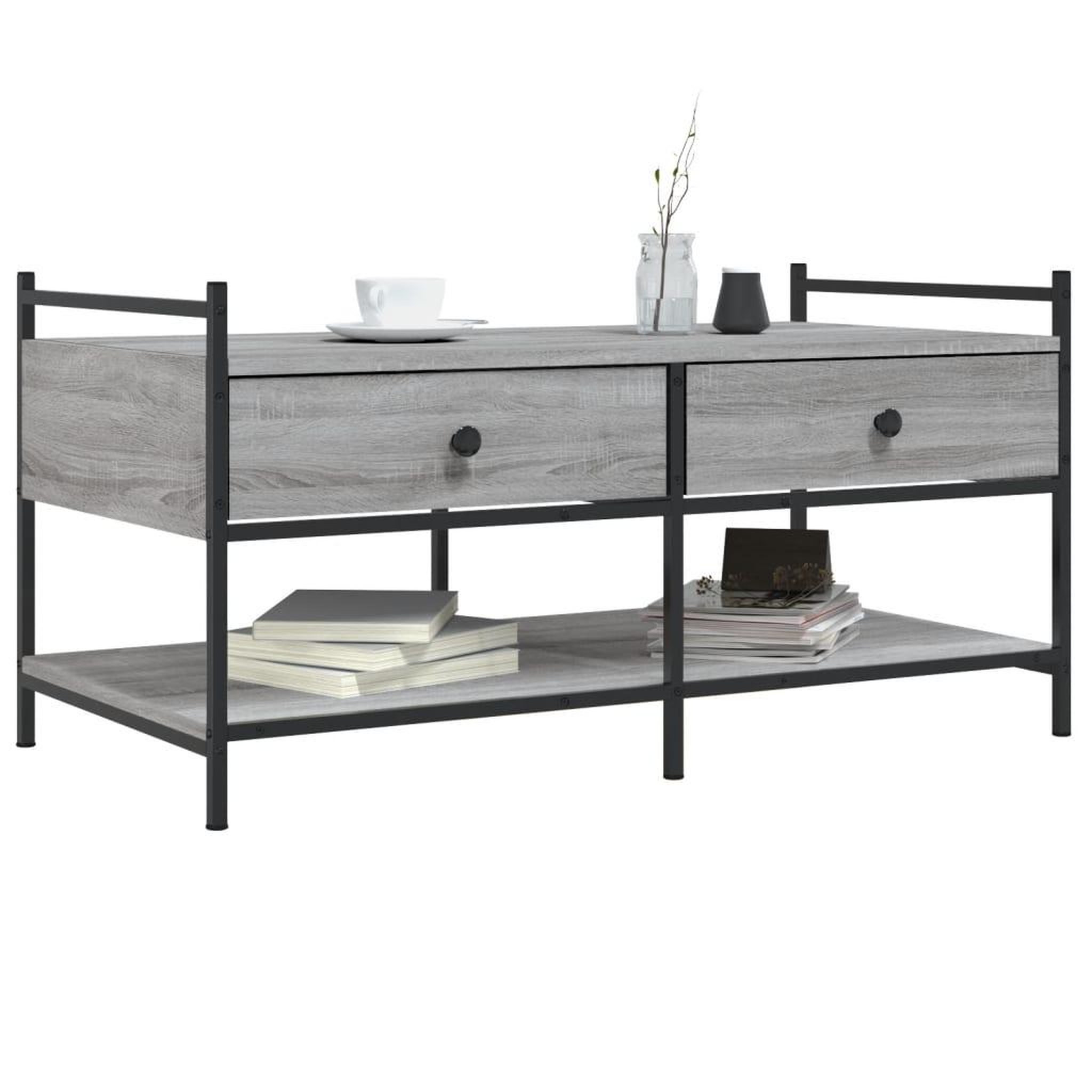 Voir la diapositive 3 : VIDAXL Table basse sonoma gris 99x50x50 cm bois d'ingenierie