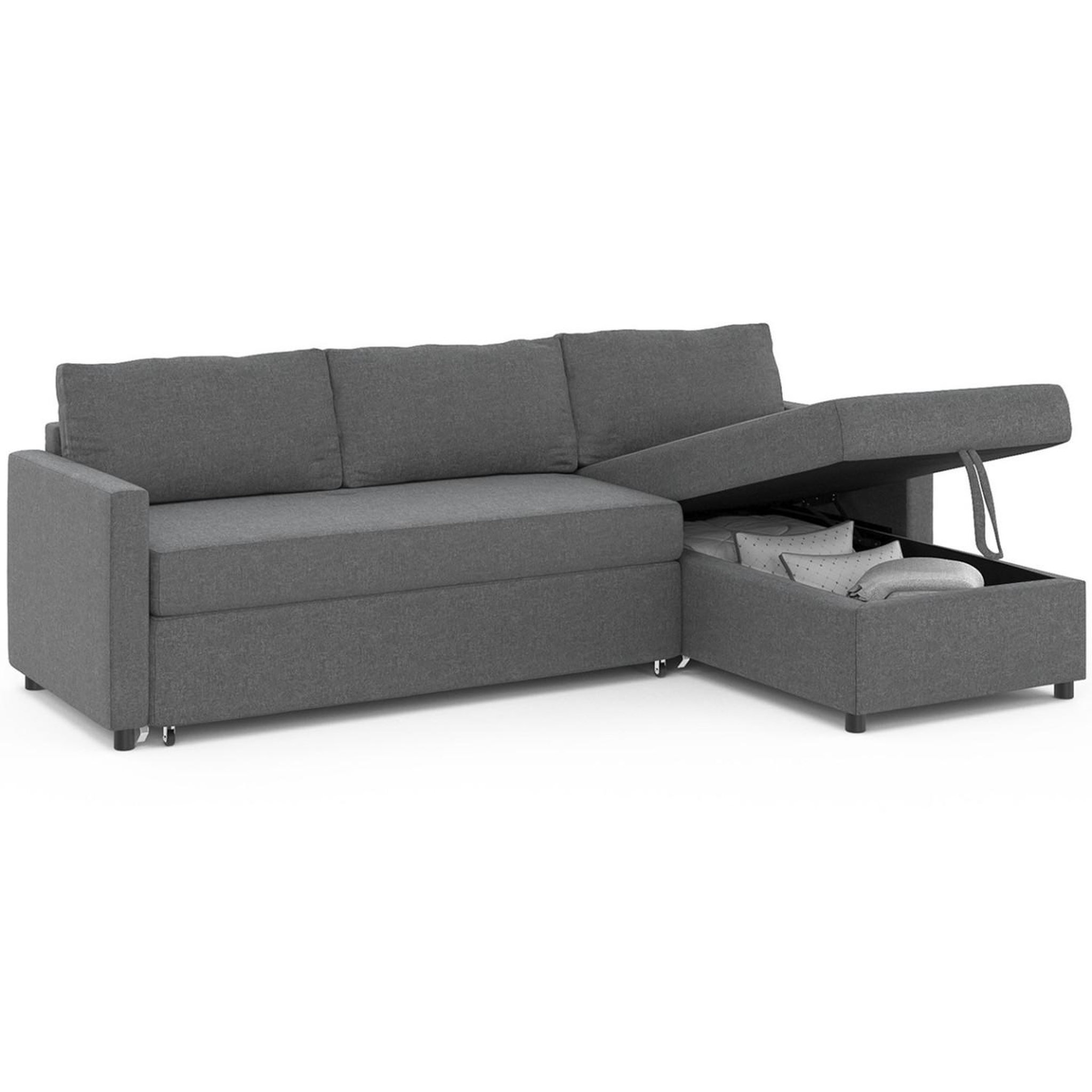 Voir la diapositive 3 : ID MARKET Canapé d'angle convertible avec méridienne coffre noah en tissu gris anthracite