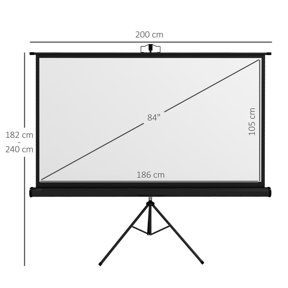 HOMCOM Écran de projection avec support trépied réglable en hauteur home-cinéma vidéo projecteur format 16:9 4K HD 84 pouces noir