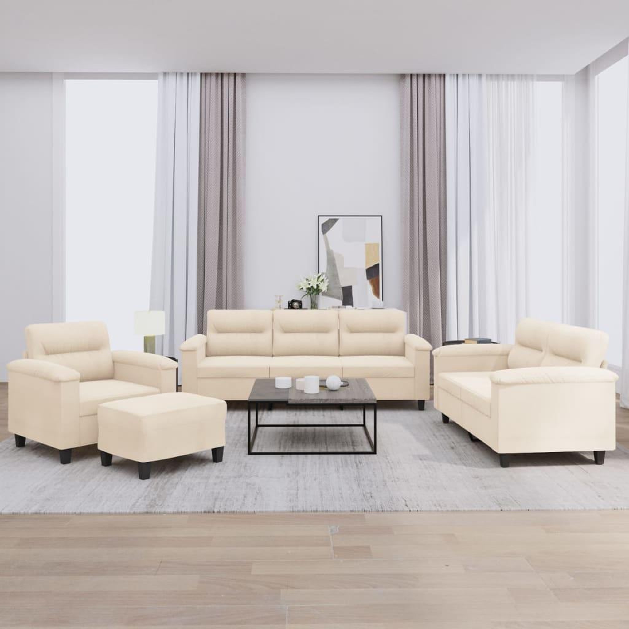 VIDAXL Ensemble de canapes 4 pcs avec coussins beige tissu microfibre