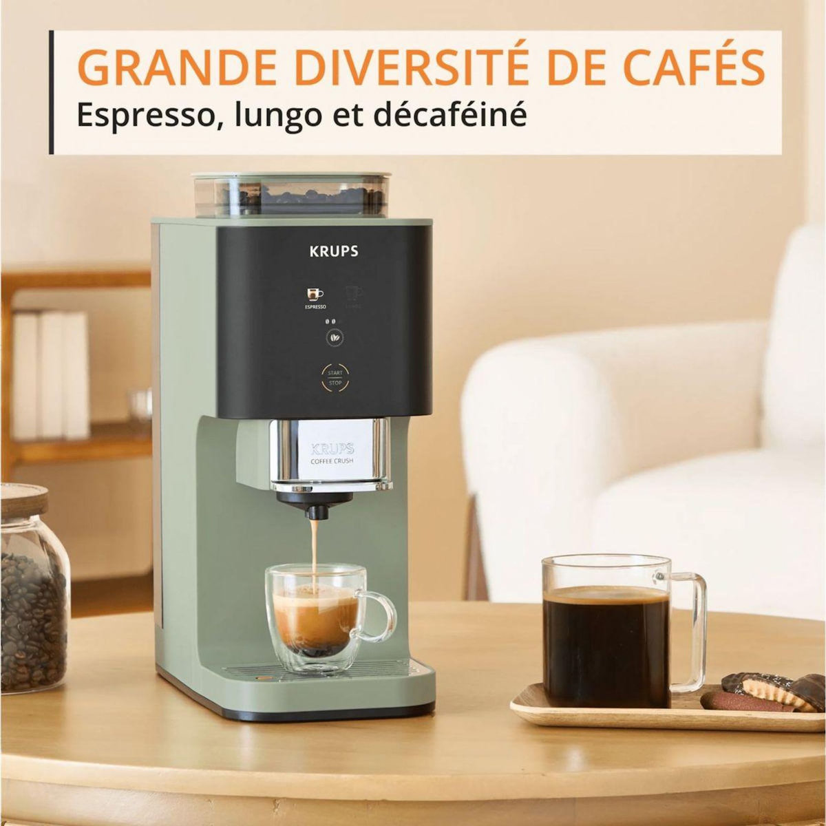 KRUPS Expresso Broyeur Coffee Crush, Machine à café à grains, ultra compacte SA401LE0