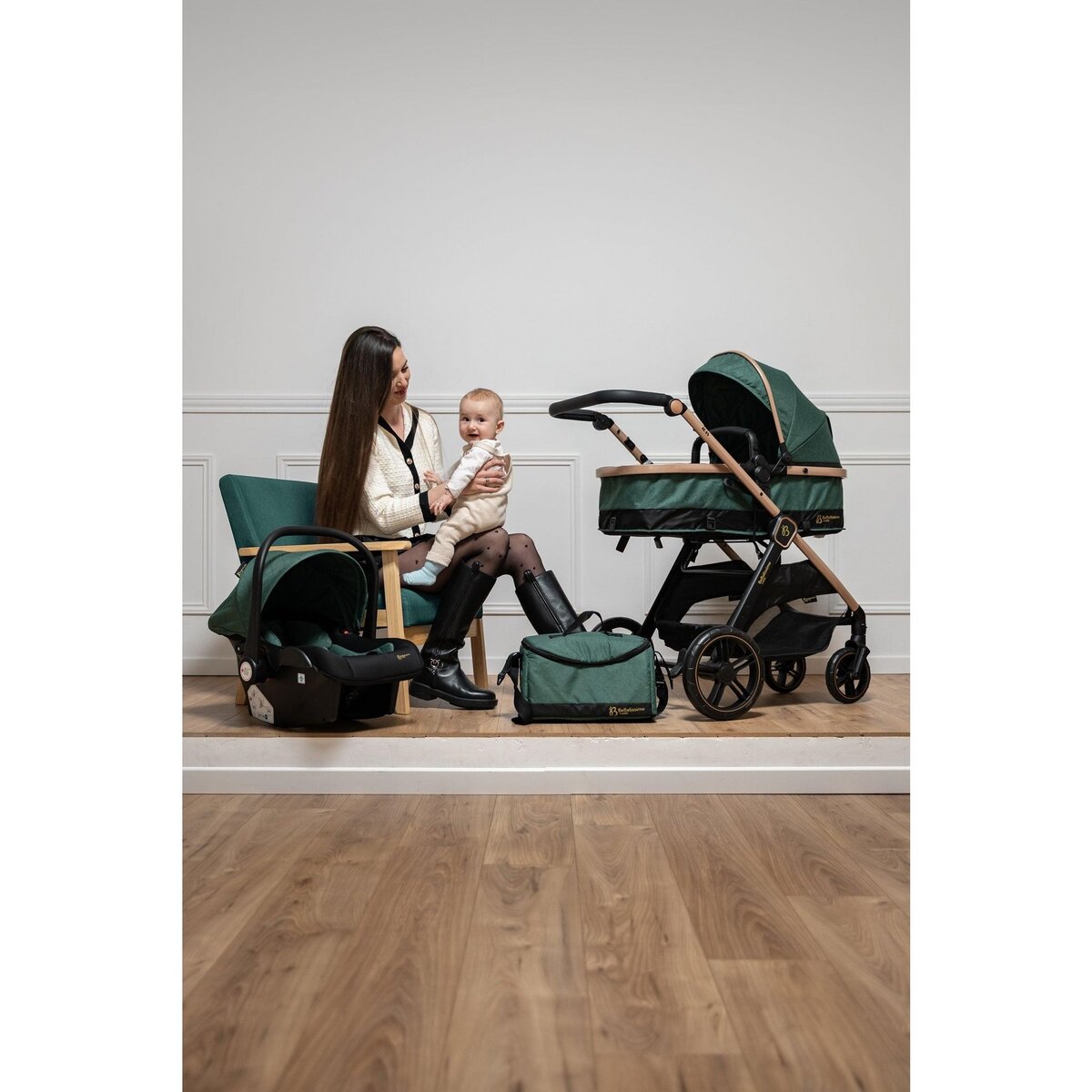 BEBELISSIMO BEBELISSIMO - Poussette combinée trio 3 en 1 - siège auto 0+ IRIS – nacelle – dès la naissance – jusqu'à 22kg  - vert
