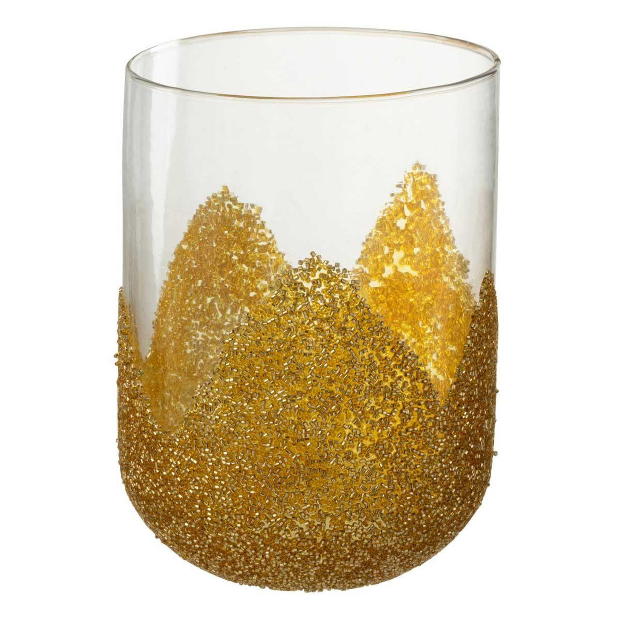 J-LINE Photophore déco en verre  strass  18cm or