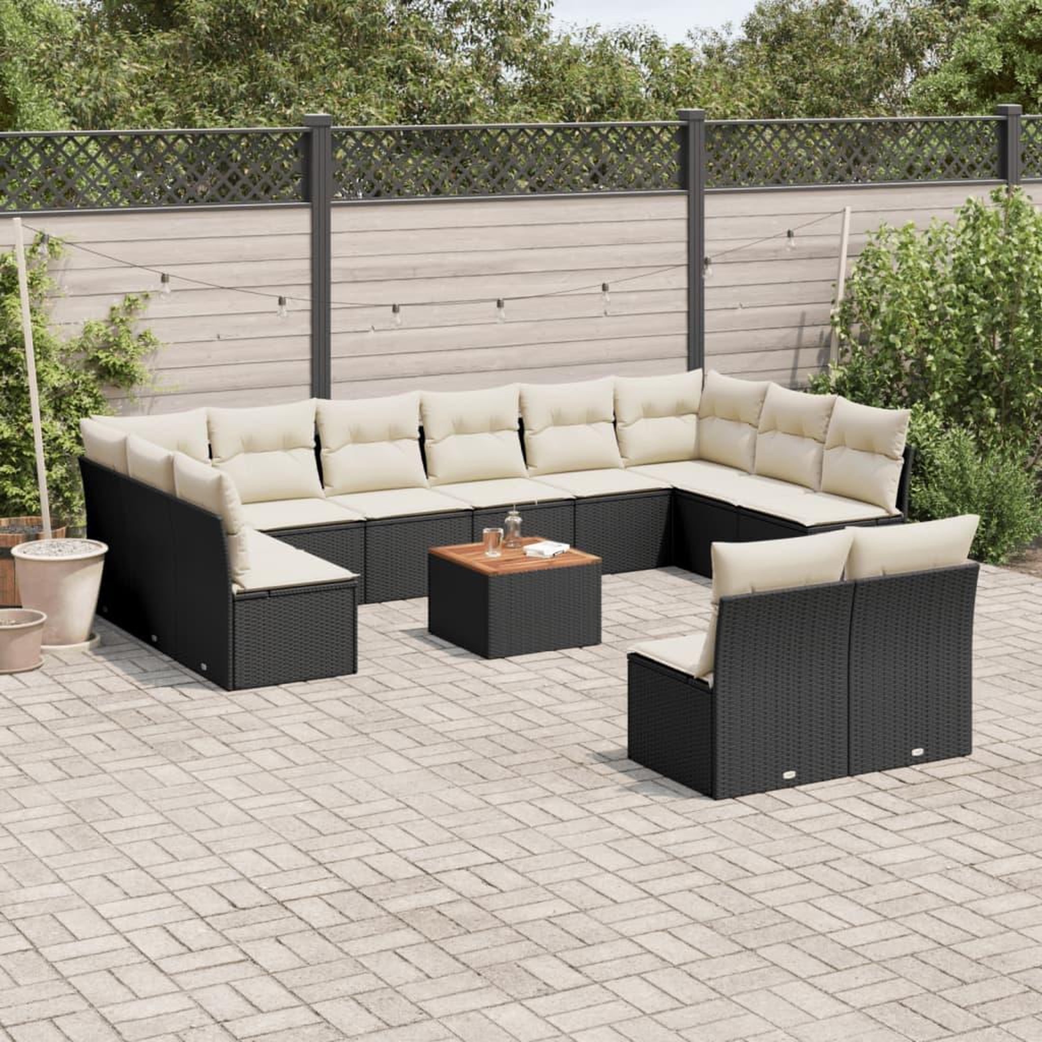 VIDAXL Salon de jardin avec coussins 13 pcs noir resine tressee