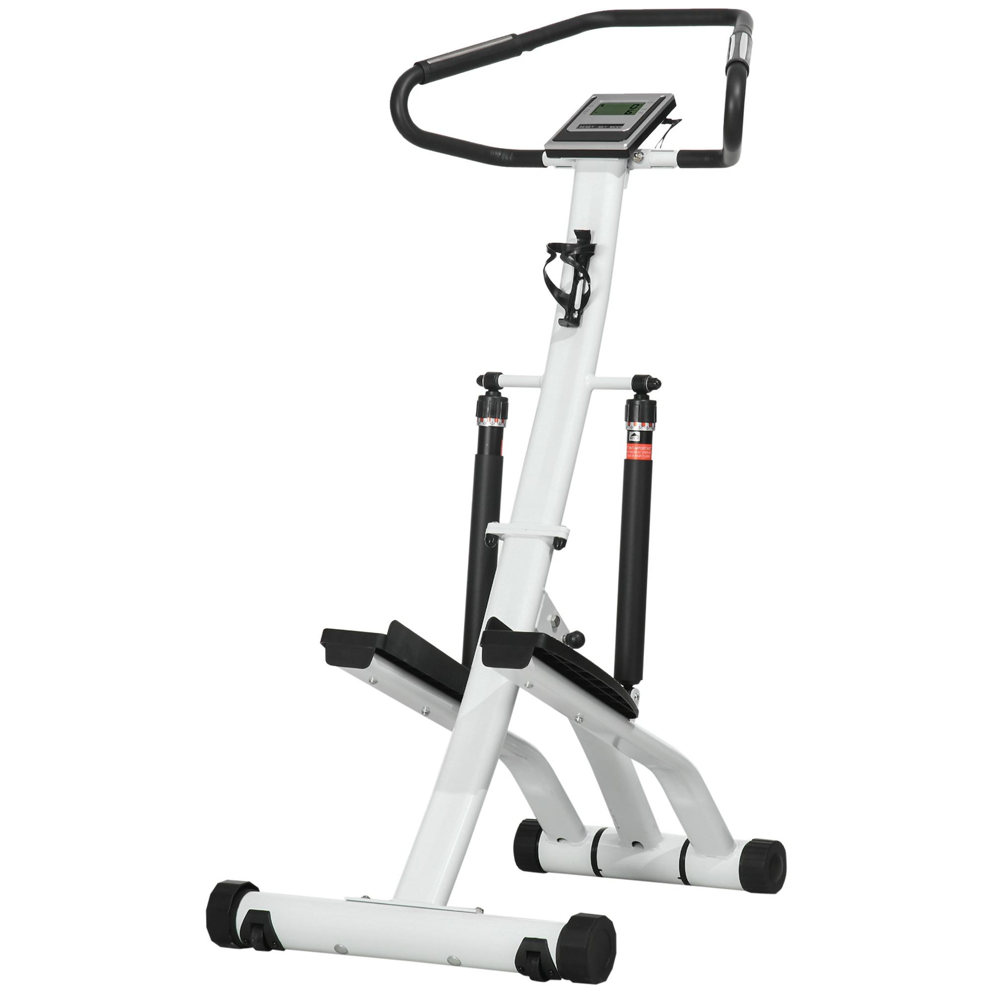 HOMCOM Stepper fitness pliable réglable - stepper avec guidon écran lcd multifonction porte-bouteille 2 roulettes acier blanc