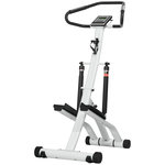HOMCOM Stepper fitness pliable réglable - stepper avec guidon écran LCD multifonction porte-bouteille 2 roulettes acier blanc