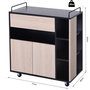 Voir la diapositive 3 : HOMCOM Chariot de service desserte de cuisine à roulettes multi-rangements placard double portes + 3 étagères + niche + tiroir panneaux particules noir chêne