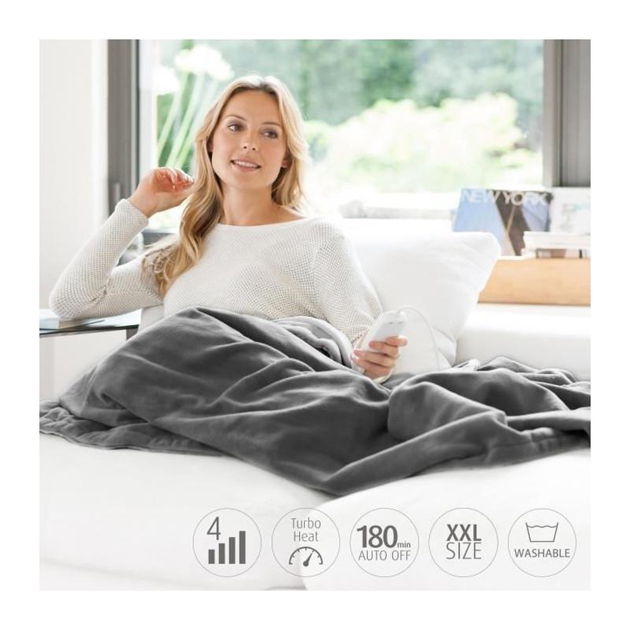 Voir la diapositive 2 : Medisana Medisana Couverture chauffante XXL HB 675 2x1,5 m Gris