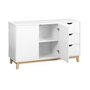 Voir la diapositive 5 : SWEEEK Buffet de rangement blanc. pieds bois - Floki - avec 3 tiroirs. buffet 2 portes. buffet bas. 120x40x75 cm