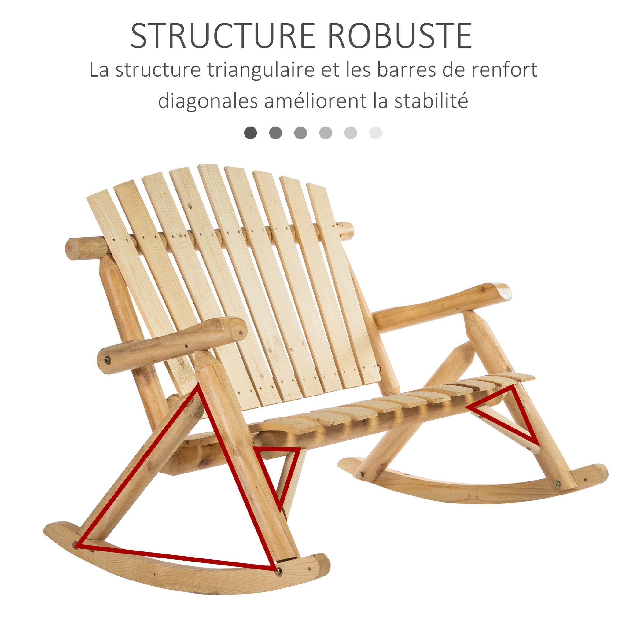 Voir la diapositive 6 : OUTSUNNY Fauteuil de jardin Adirondack à bascule 2 places rocking chair style néo-rétro assise dossier ergonomique bois naturel de pin