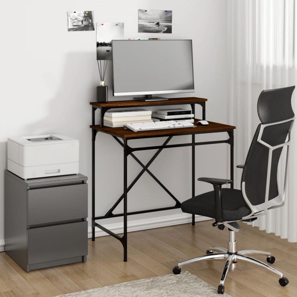 VIDAXL Bureau chene marron 80x50x90 cm bois d'ingenierie et fer
