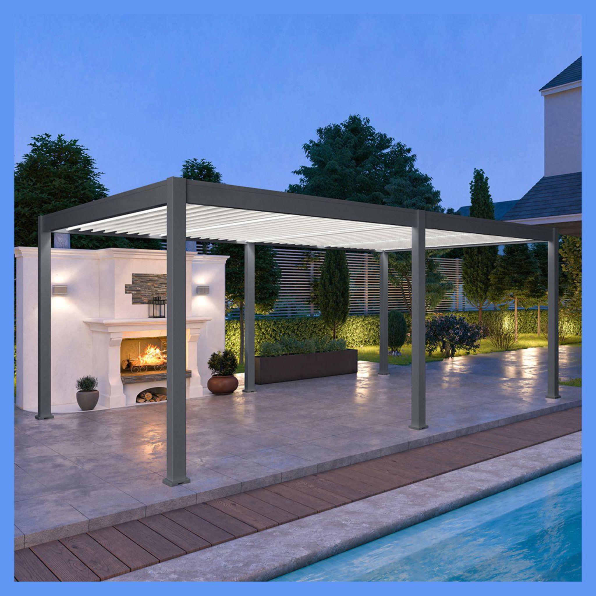 Pergola Bioclimatique autoportée Motorisée (6 pieds) 4x6 m - Aluminium - Anthracite/Blanc VS OMBREA®