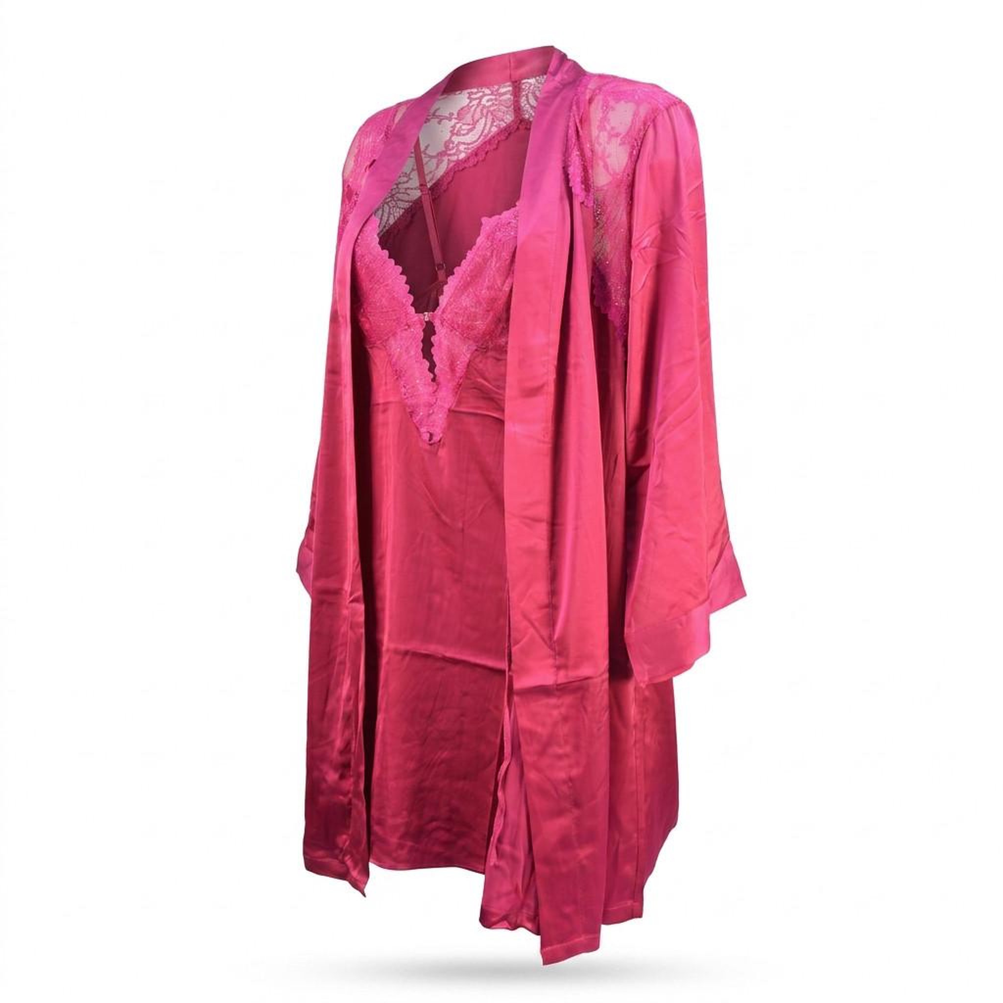 Voir la diapositive 1 : OZABI OZABI Nuisette et Kimono Femme Satin Effet Soie Dentelle Pailletée