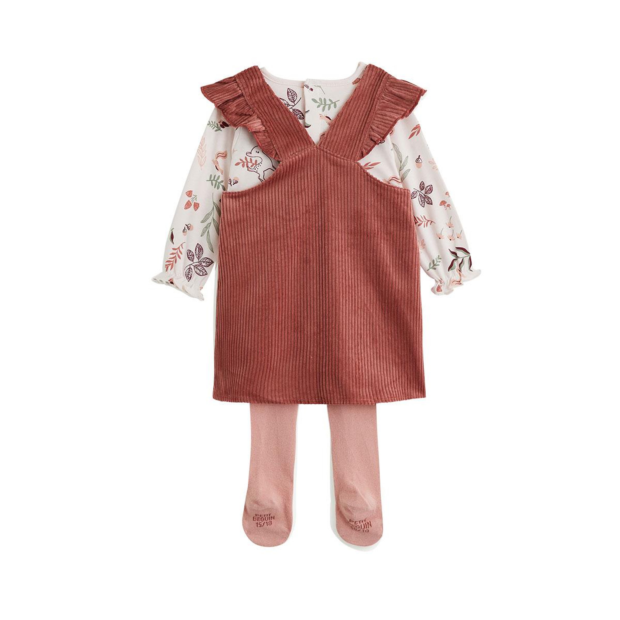 Voir la diapositive 2 : Petit Béguin Ensemble robe bébé en velours côtelé, t-shirt et collant evie
