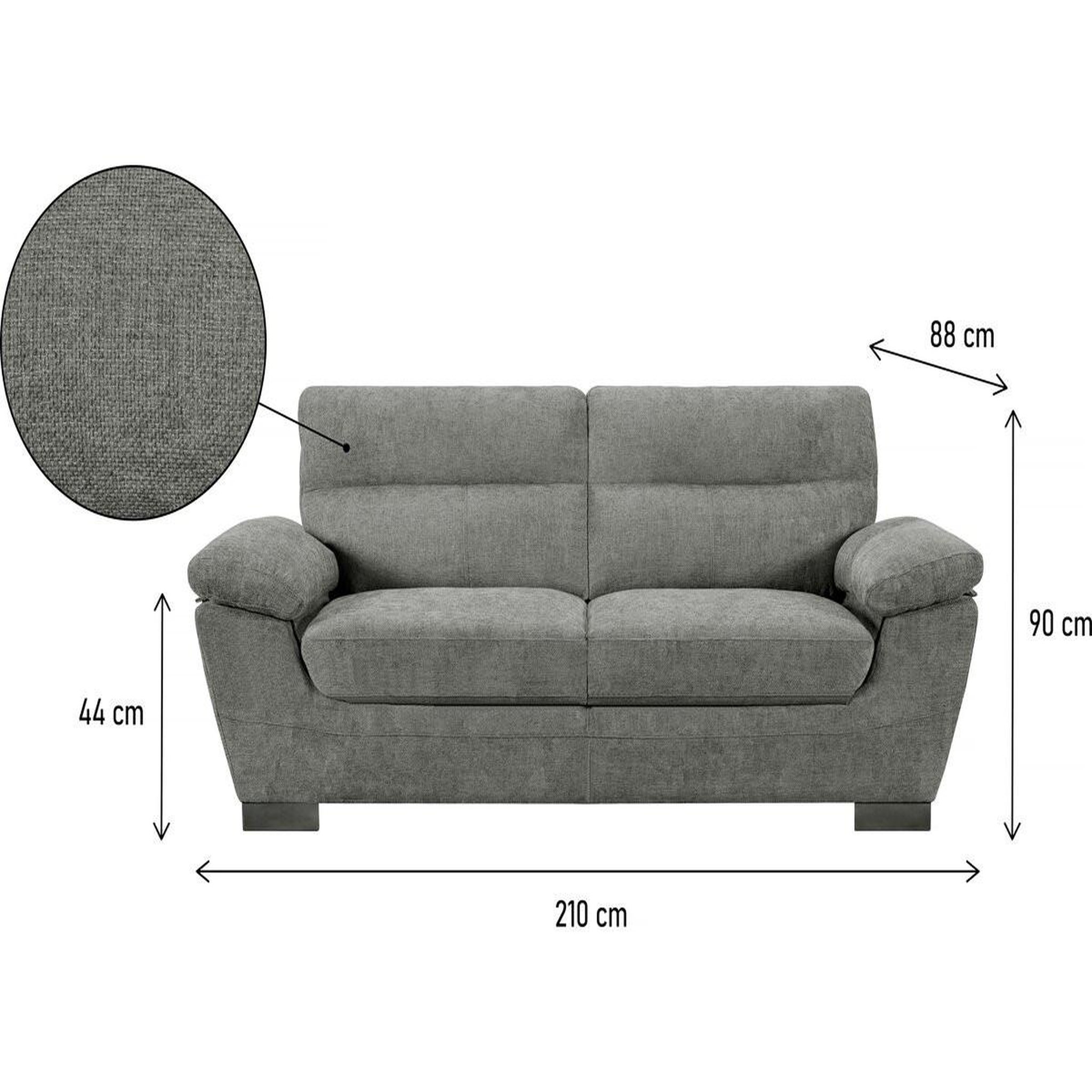 Voir la diapositive 3 : Habitat et Jardin Canapé fixe en tissu  dallas  - 210 x 88 x 90 cm - 3 places - gris