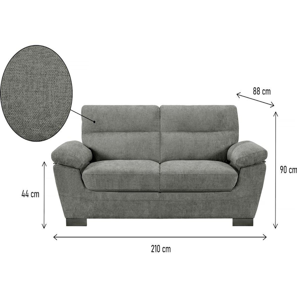 Habitat et Jardin Canapé fixe en tissu  Dallas  - 210 X 88 X 90 cm - 3 places - Gris