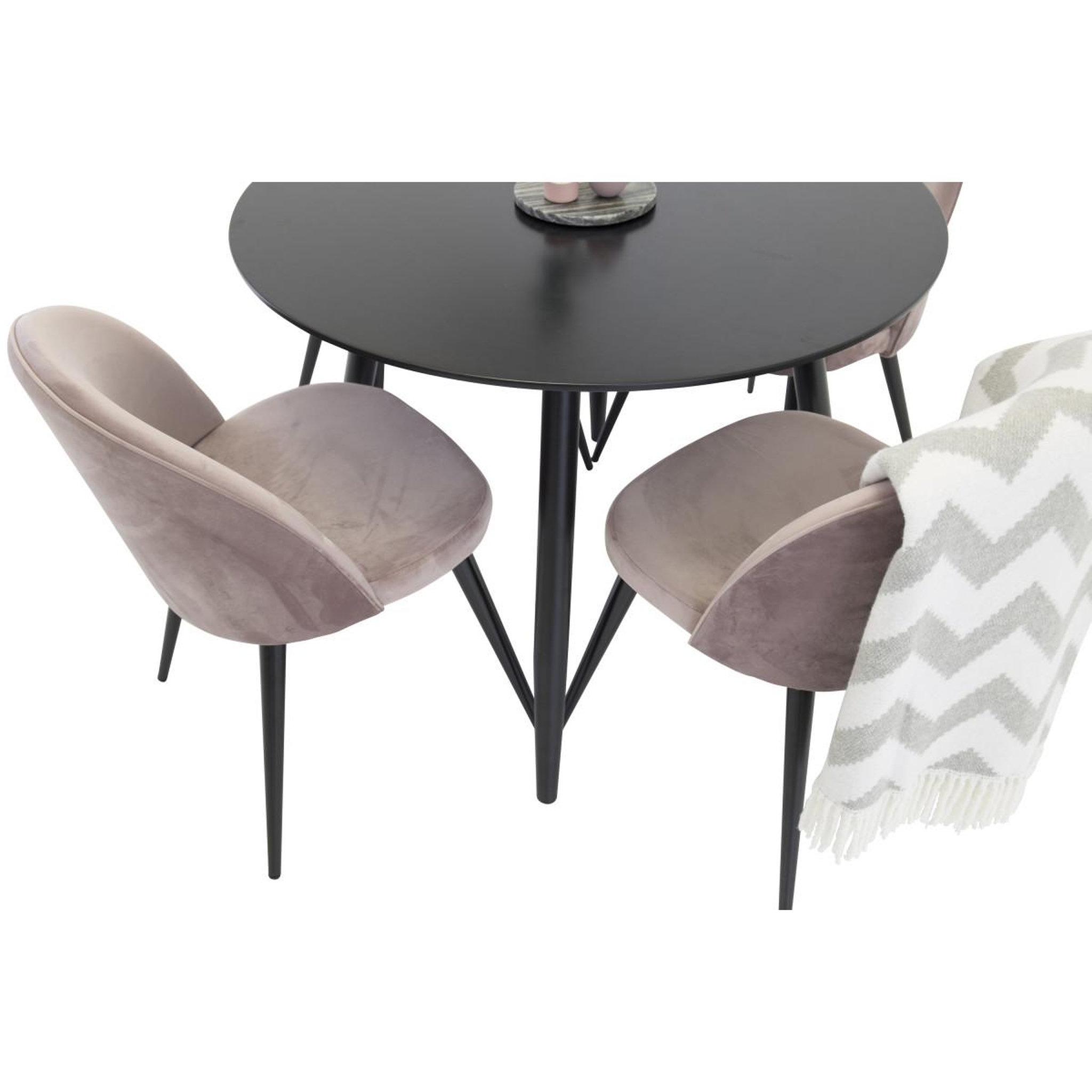 Voir la diapositive 2 : Paris Prix Ensemble table à manger & 4 chaises  plaza i & velvet  100cm noir & rose