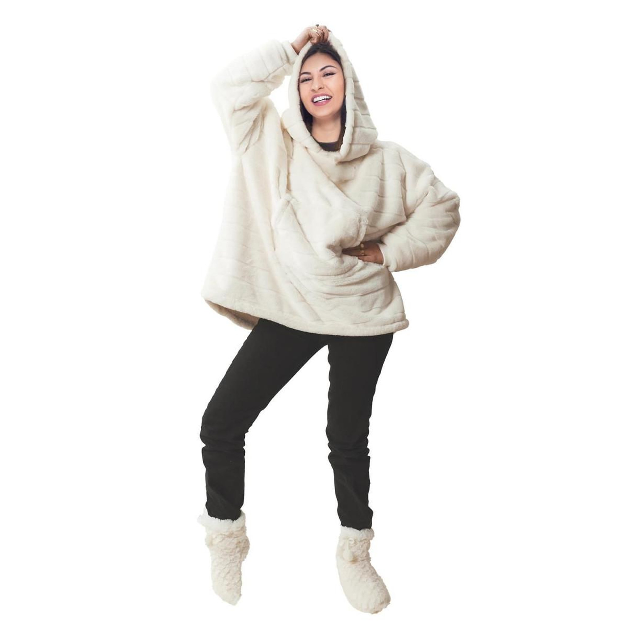 Voir la diapositive 2 : The Home Deco Factory Sweat à capuche  fausse fourrure  85x118cm blanc