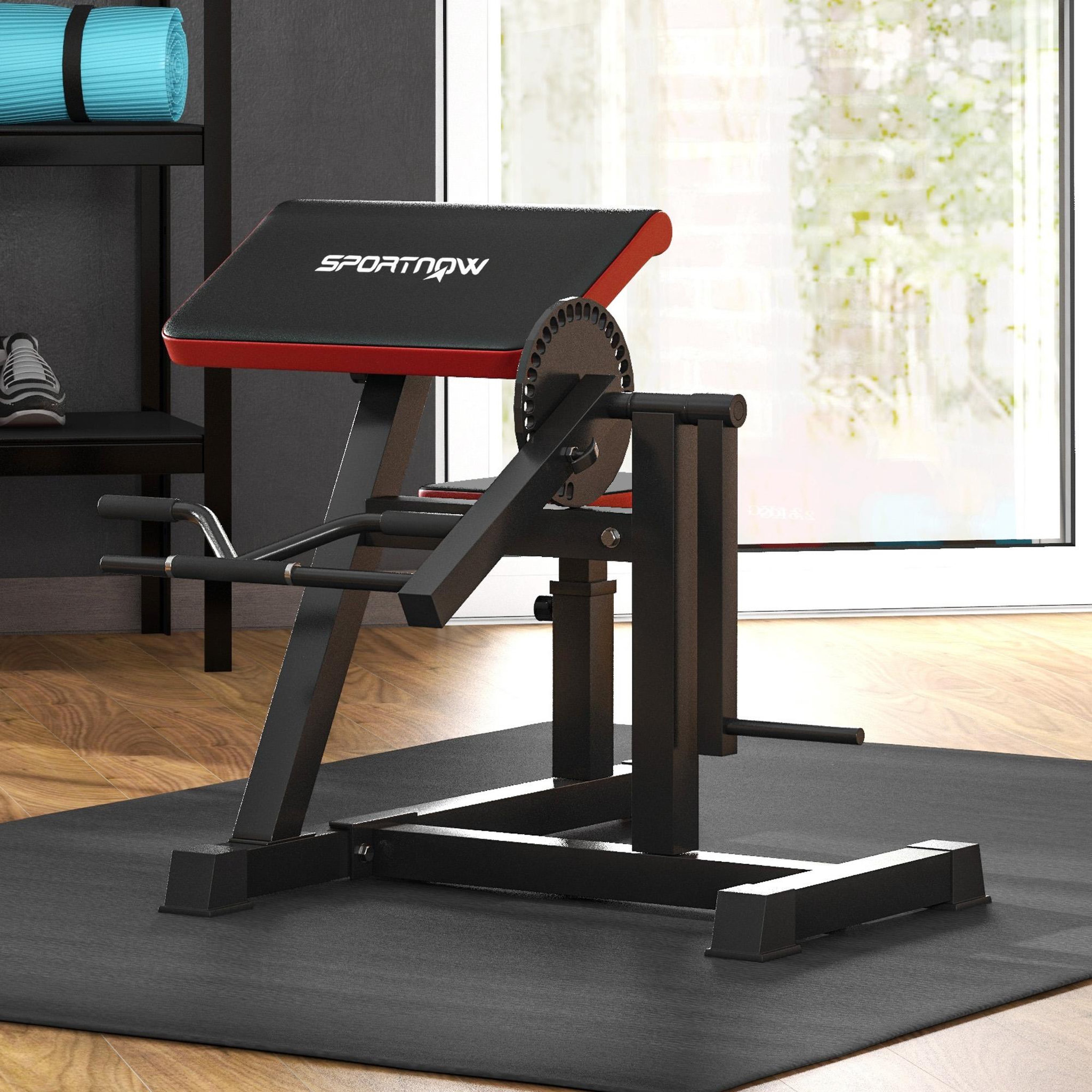 Voir la diapositive 2 : HOMCOM Banc à biceps preacher curl assise réglable 5 niveaux charge max. 120 kg acier noir rouge