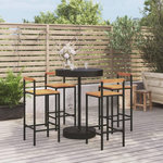 VIDAXL Ensemble de bar jardin 5 pcs noir poly rotin/bois massif acacia
