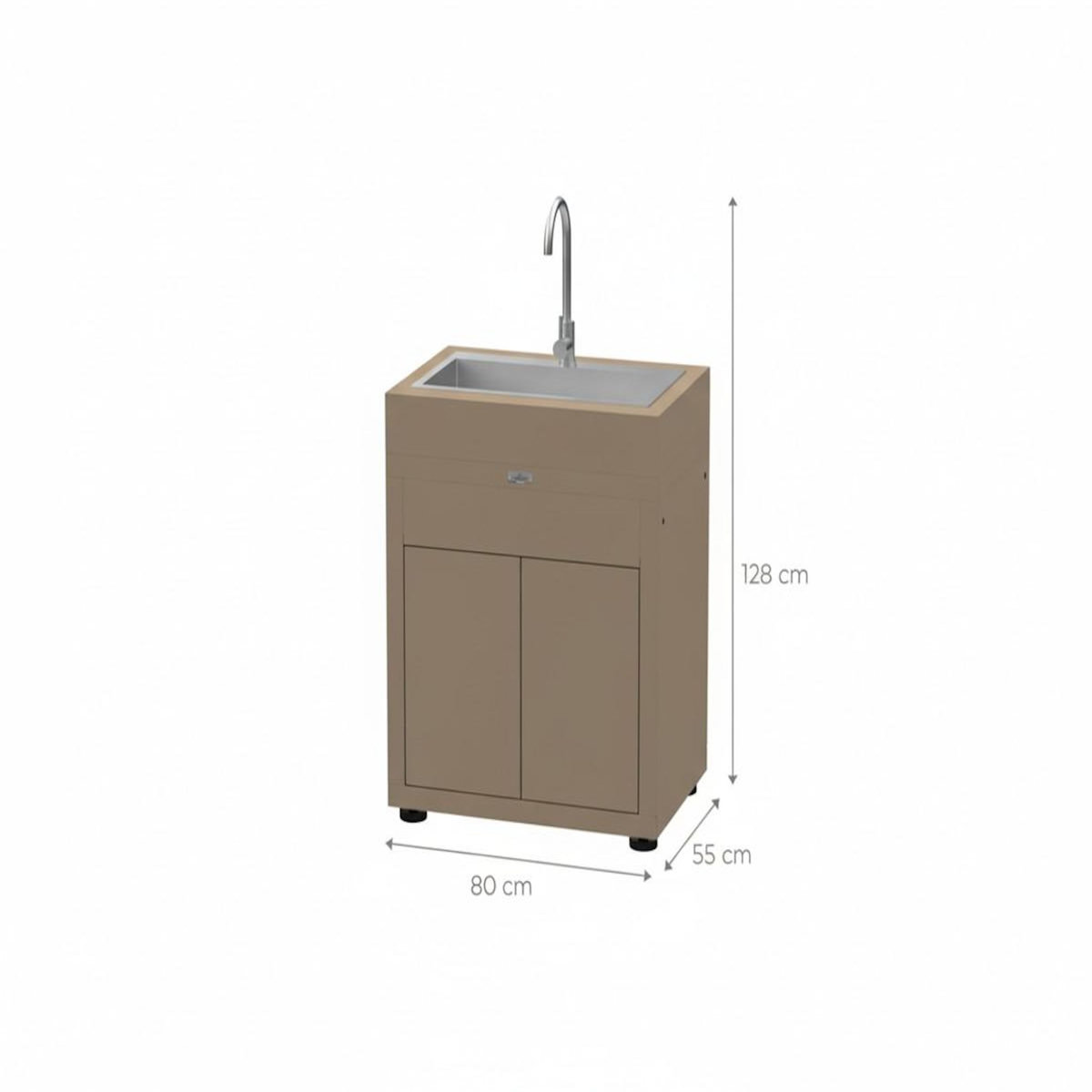 Le marquier Meuble cuisine extérieure avec évier intégré - 80 x 55 cm – taupe – Le Marquier