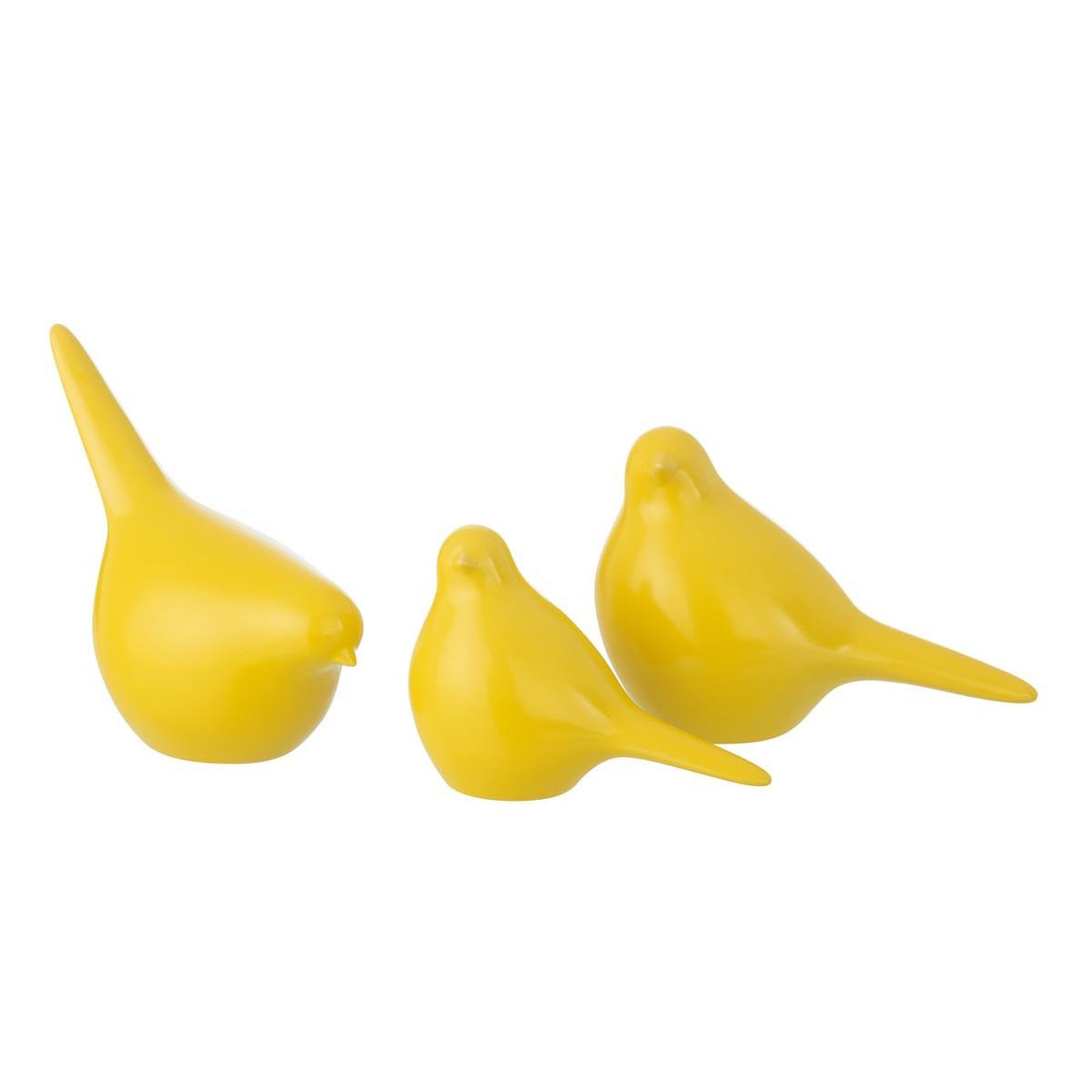 J-LINE Lot de 3 oiseaux déco en porcelaine  envol  18cm jaune