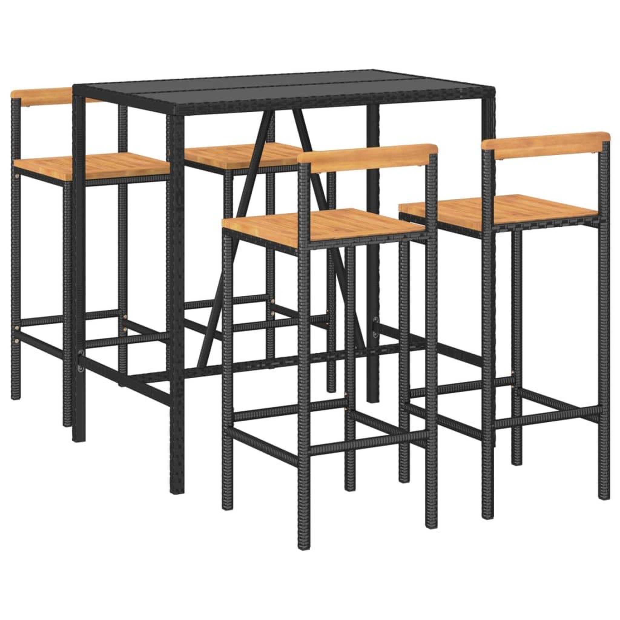 Voir la diapositive 3 : VIDAXL Ensemble de bar jardin 5 pcs noir poly rotin/bois massif acacia