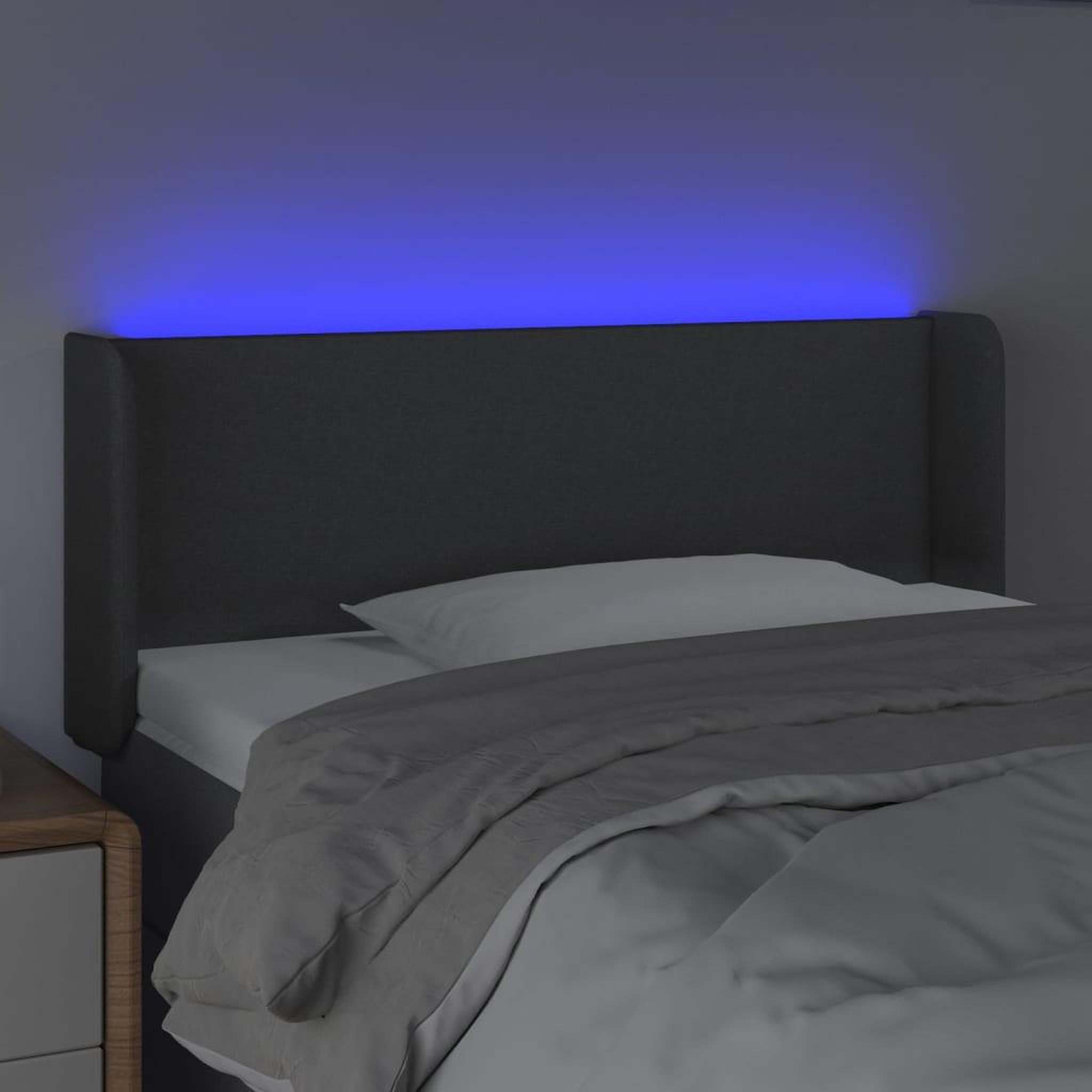 Voir la diapositive 4 : VIDAXL Tete de lit a LED Gris fonce 103x16x78/88 cm Tissu