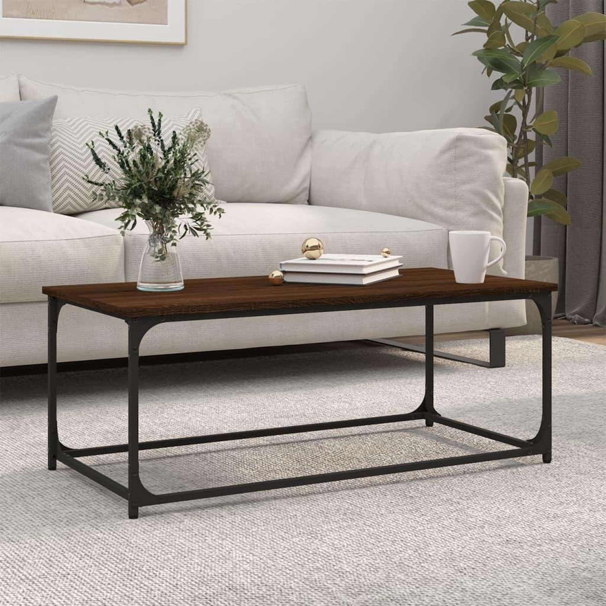 Voir la diapositive 1 : VIDAXL Table basse Chene marron 102x50x40 cm Bois d'ingenierie et fer