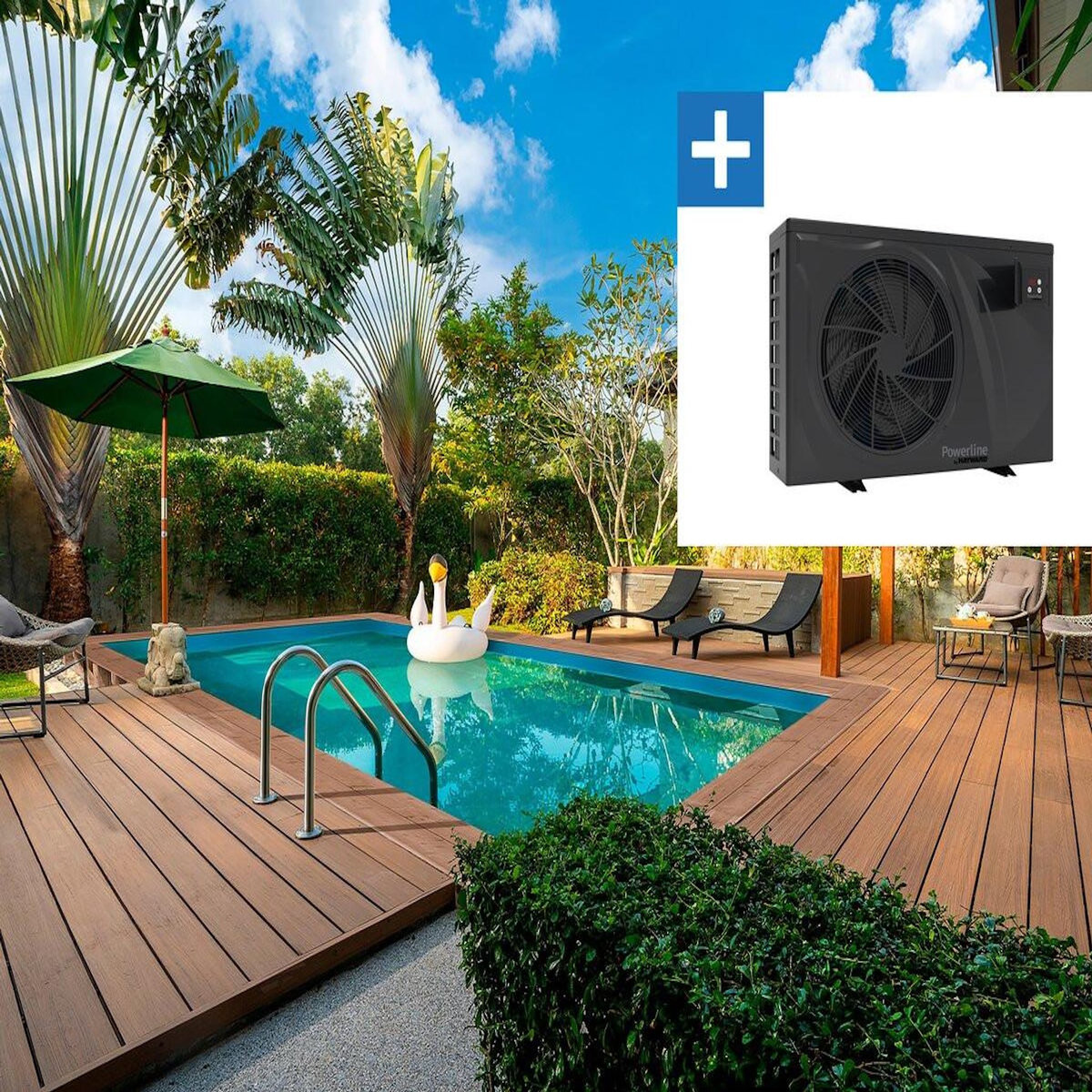 Habitat et Jardin Piscine bois rectangle   Panama  - 6.20 x 4.10 x 1.45 m + Pompe à chaleur 6 kw/h inverter  PowerLine by Hayward  - Noir