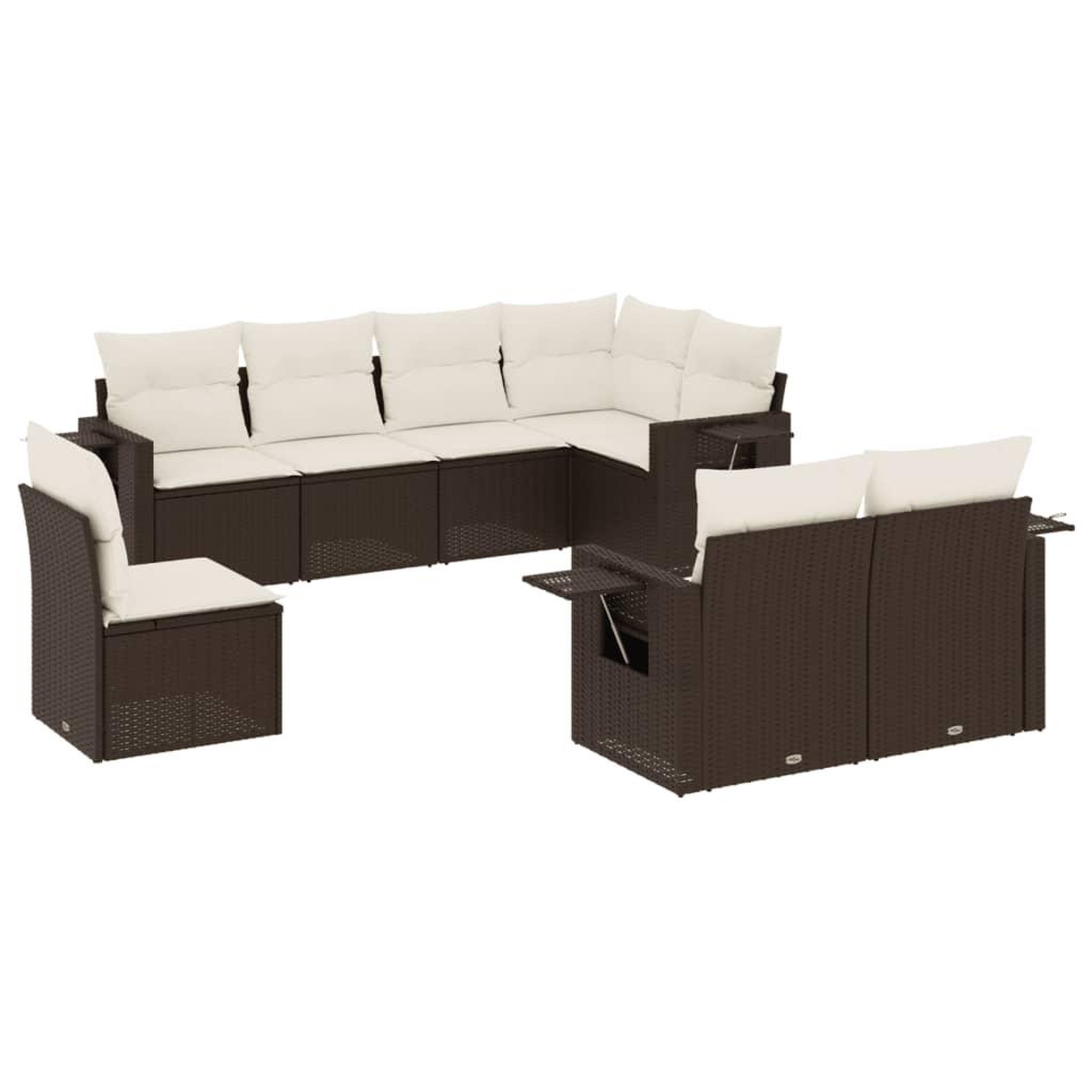 Voir la diapositive 2 : VIDAXL Salon de jardin 8 pcs avec coussins marron resine tressee