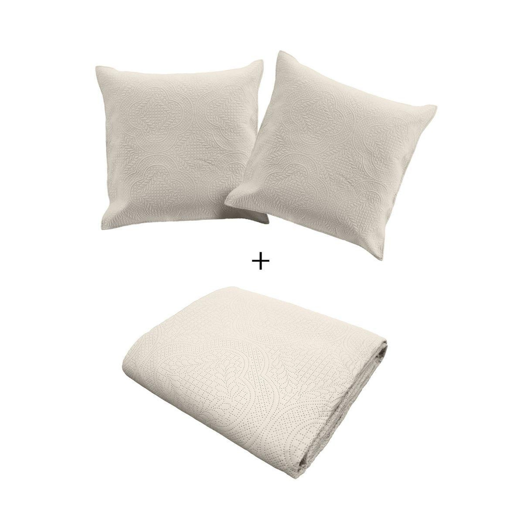 Voir la diapositive 2 : Douceur d'Intérieur Couvre-lit & 2 housses de coussin  romane  240x260cm naturel