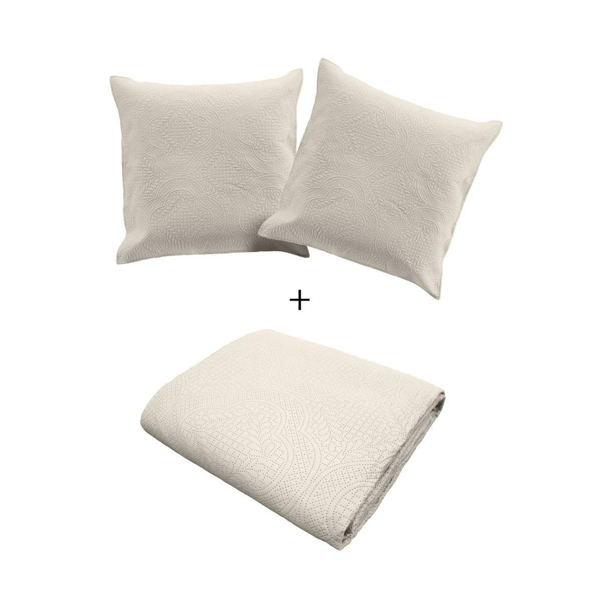 Paris Prix Couvre-Lit & 2 Housses de Coussin  Romane  240x260cm Naturel