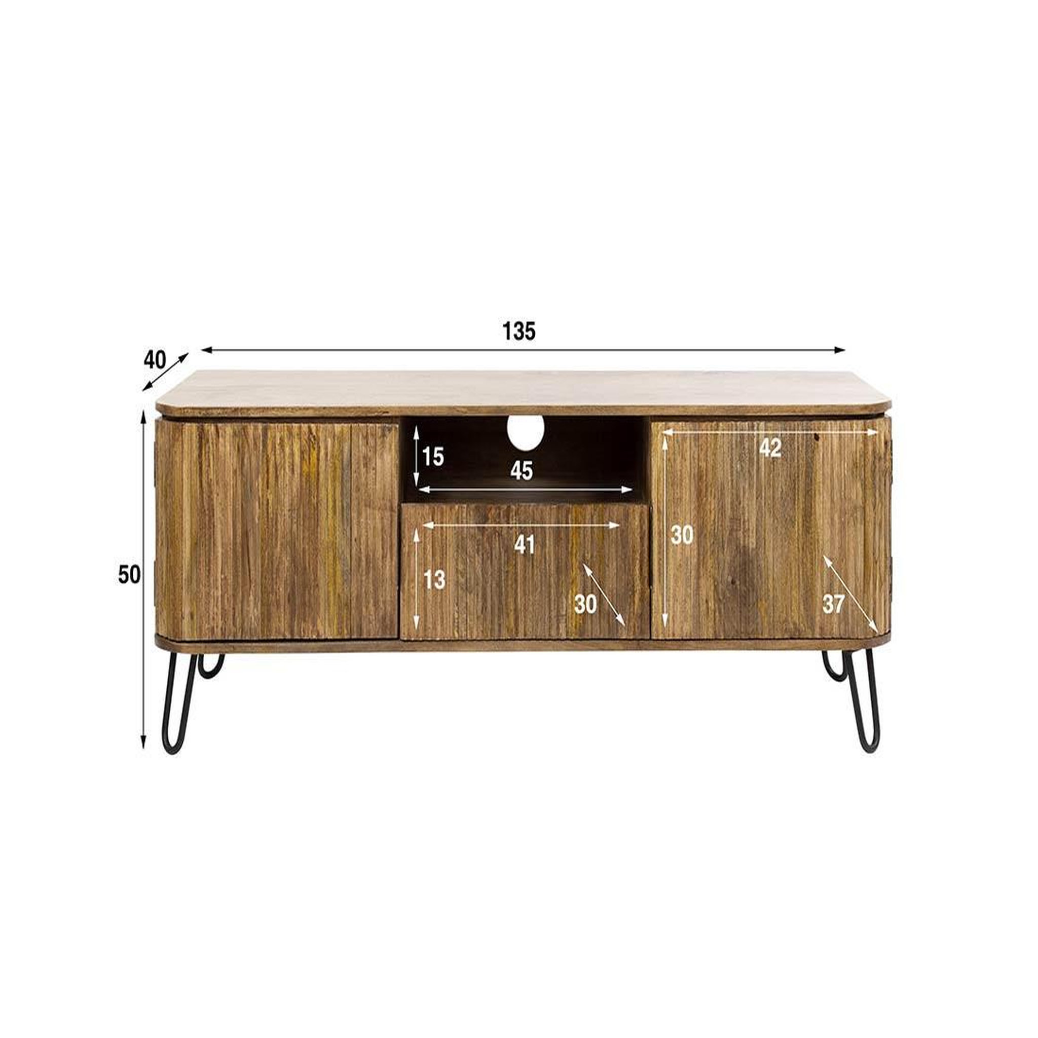 Voir la diapositive 4 : LISA DESIGN Delhi - meuble tv - bois massif et noir - 2 portes, 1 tiroir et 1 niche - 135 cm