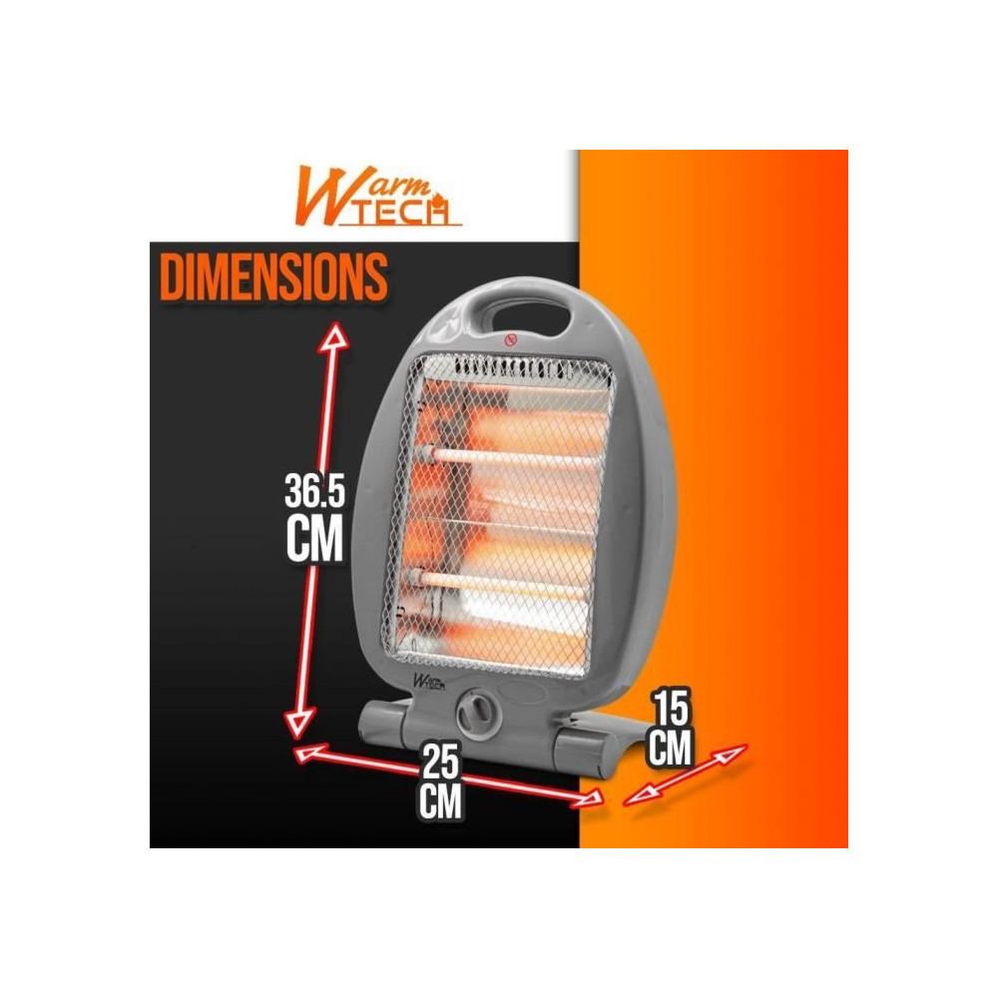 Voir la diapositive 3 : Warmtech Chauffage d'appoint halogène portable 800 W, 2 niveaux (400/800 W) gris