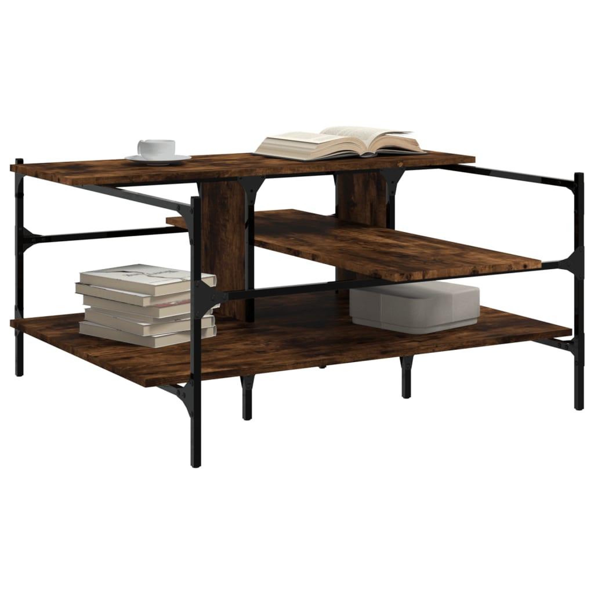 Voir la diapositive 4 : VIDAXL Table basse chene fume 100x100x48,5 cm bois d'ingenierie