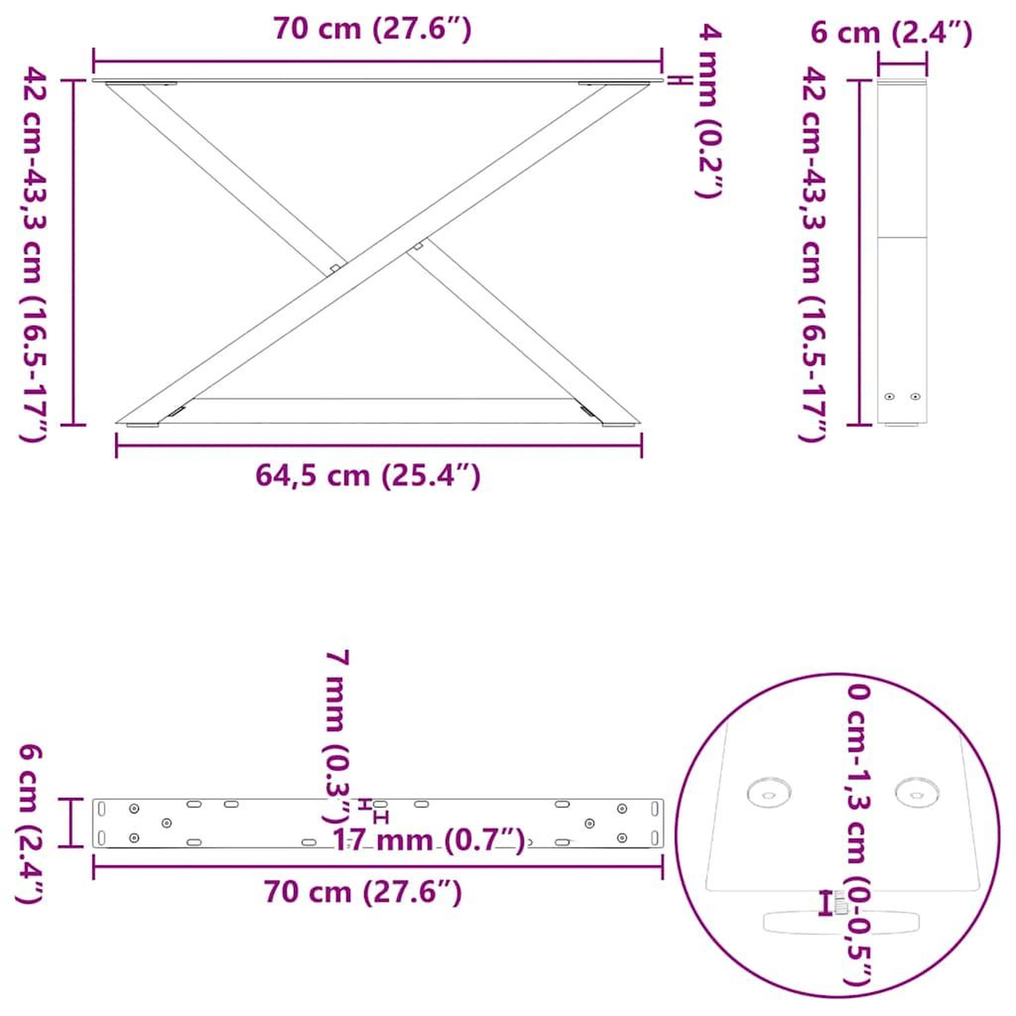 Voir la diapositive 6 : VIDAXL Pieds de table basse 2 pcs anthracite 70x(42-43,3) cm