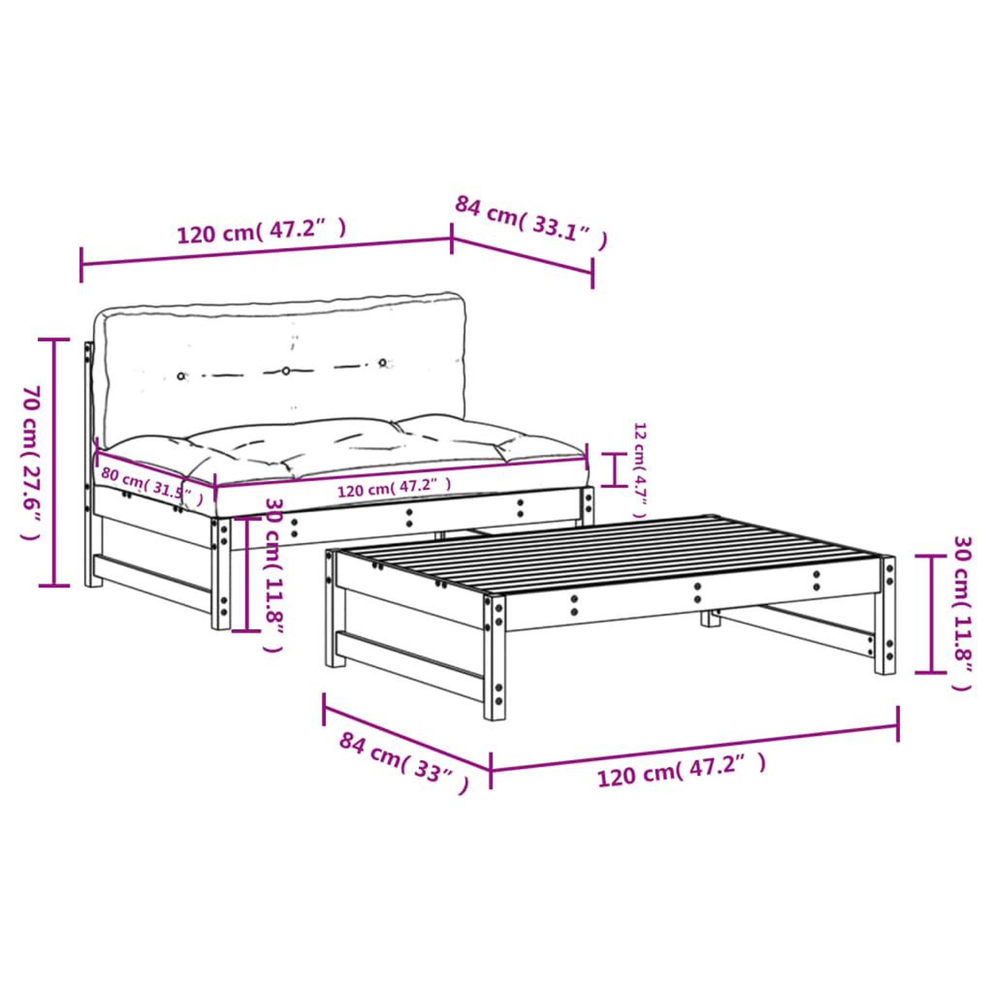 Voir la diapositive 6 : VIDAXL Salon de jardin 2 pcs avec coussins gris bois massif