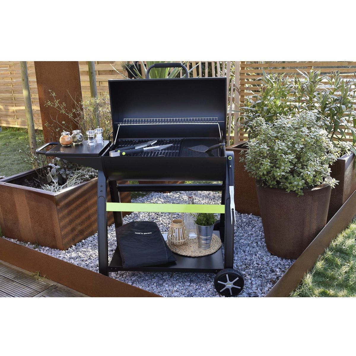 COOK'IN GARDEN Barbecue charbon de bois en acier + accessoires + housse TONINO 