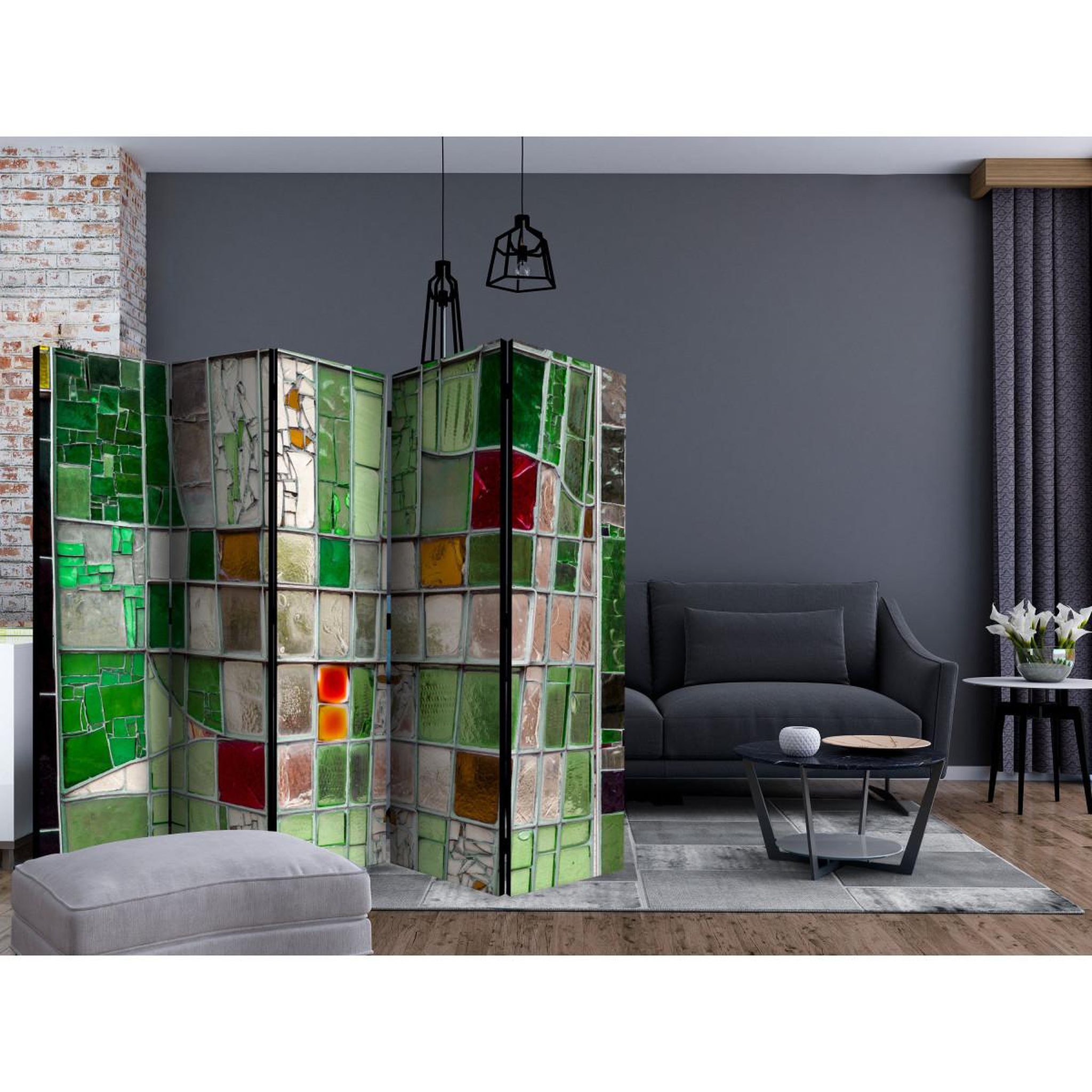 Voir la diapositive 2 : Paris Prix Paravent 5 volets  emerald stained glass  172x225cm
