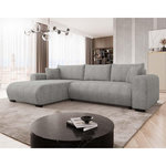 BEST MOBILIER Rosalie - canapé d'angle réversible 4 places convertible avec coffre en tissu bouclette. Coloris disponibles : Gris, Beige