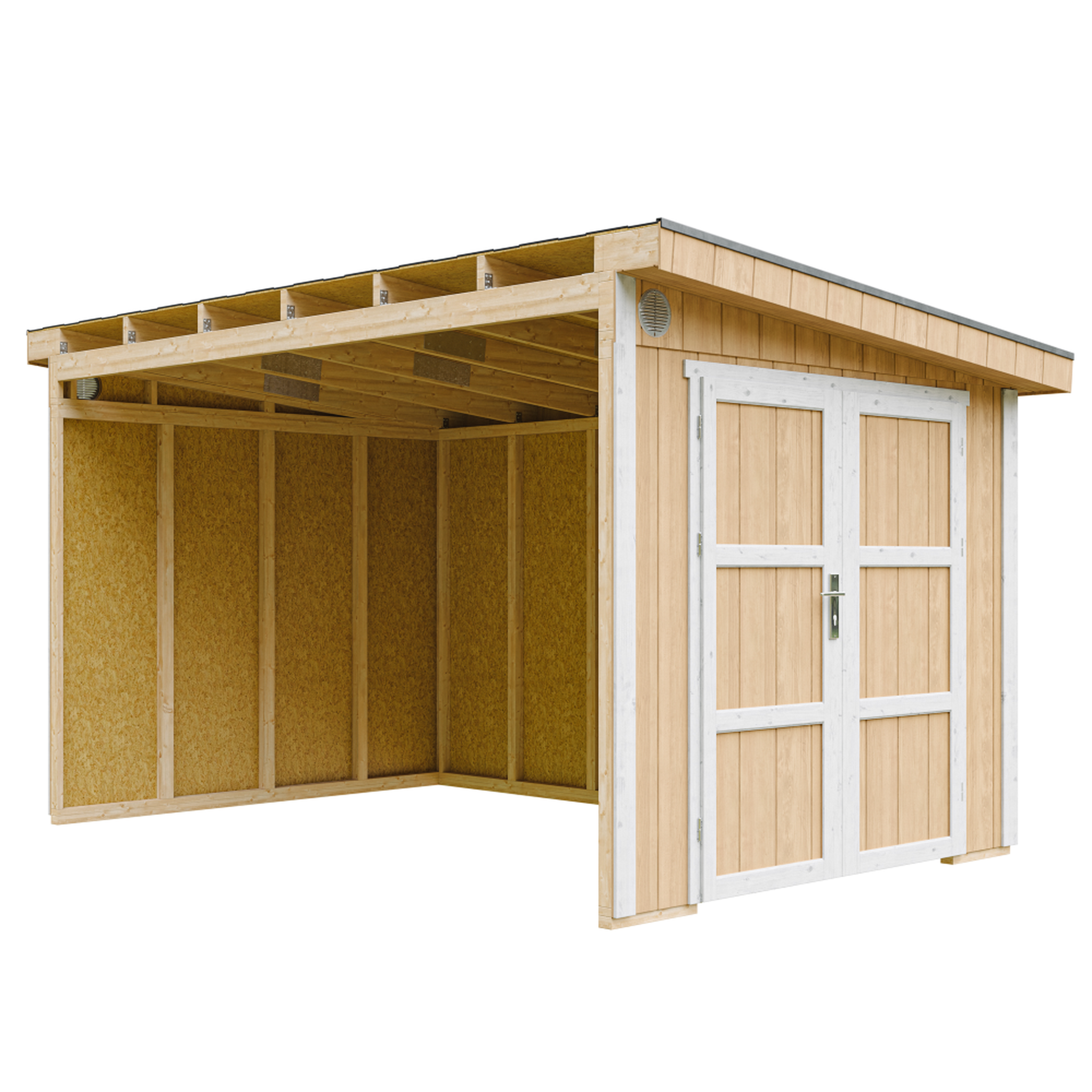 Voir la diapositive 1 : TIMBELA Abri de jardin qualité premium 8,68 m² h231x248x412 cm sans plancher et paroi latérale m939b