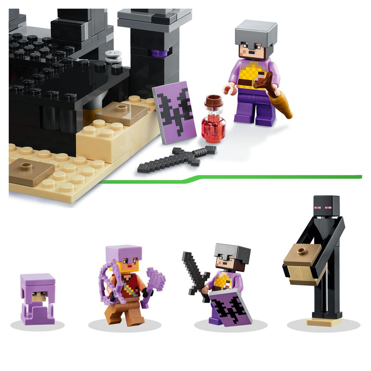 LEGO Minecraft 21242 L'arène de l'End, Jouet de Combat avec Lave, Figurine Dragon de l'Ender et Enderman